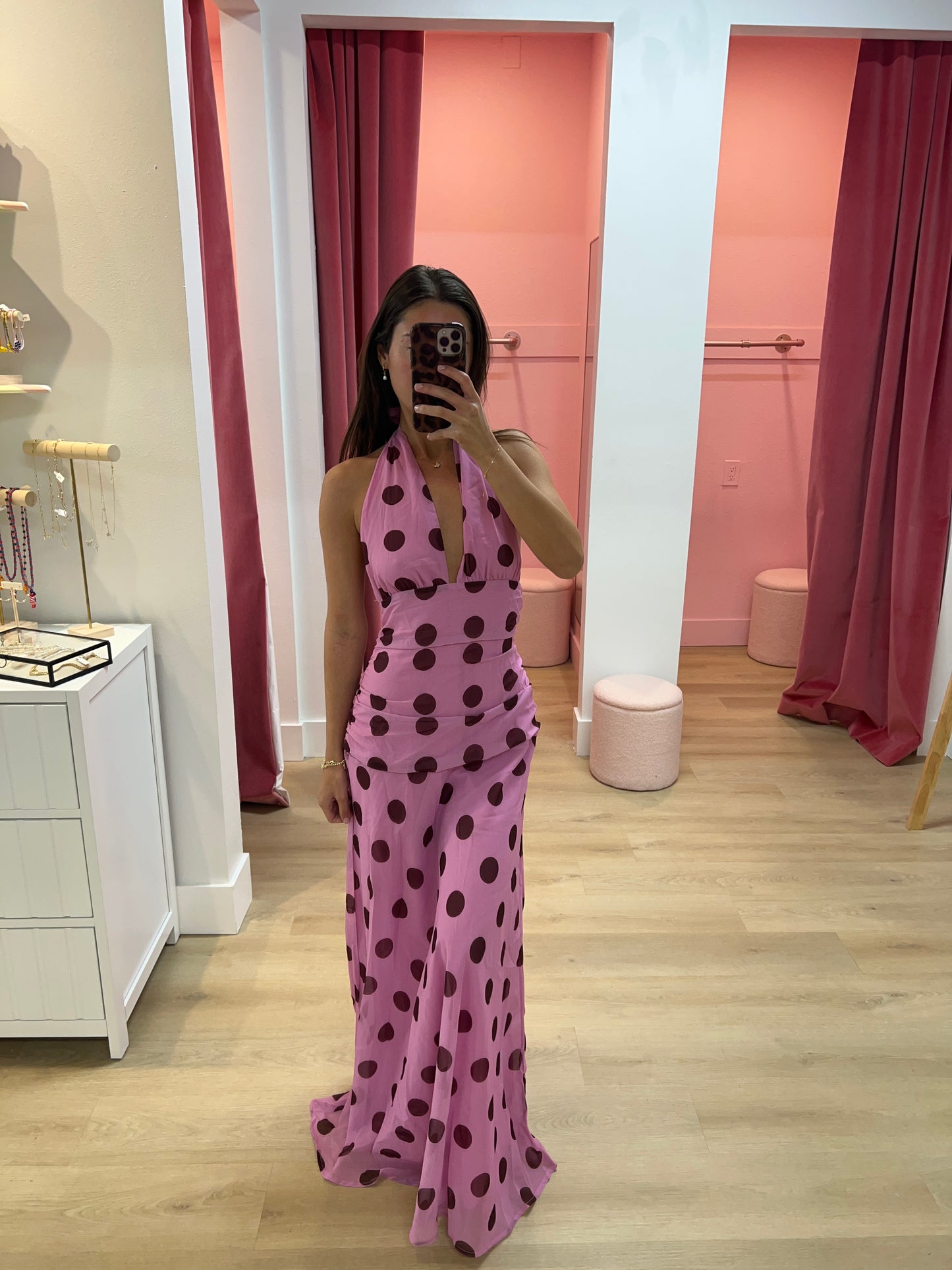Saskia Polka Dot Maxi Dress - Pink