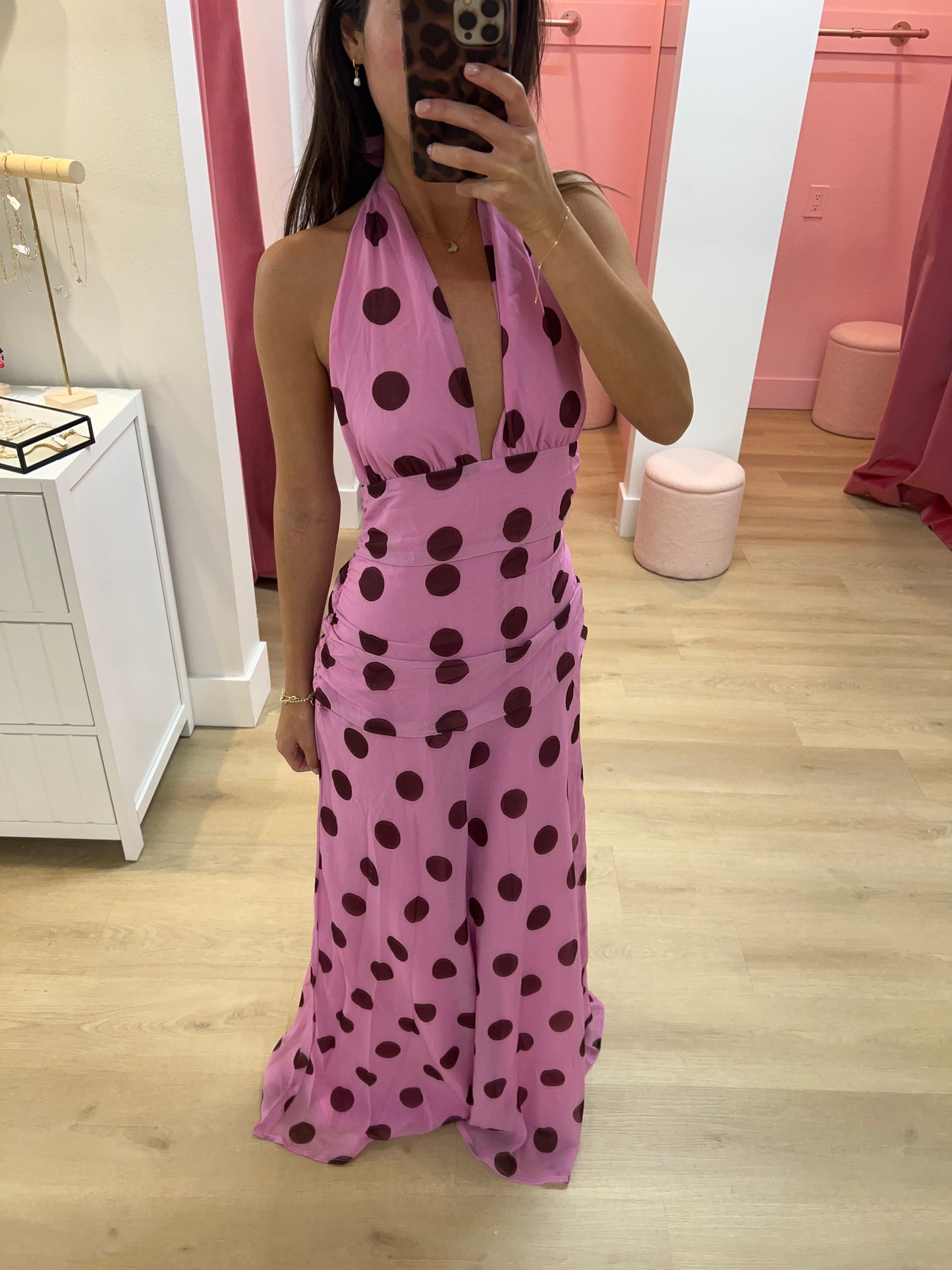 Saskia Polka Dot Maxi Dress - Pink