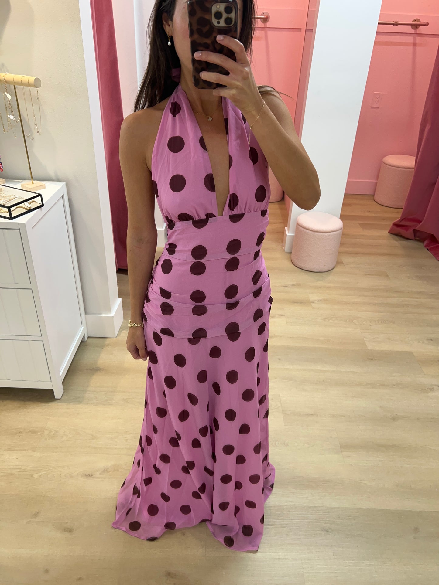Saskia Polka Dot Maxi Dress - Pink