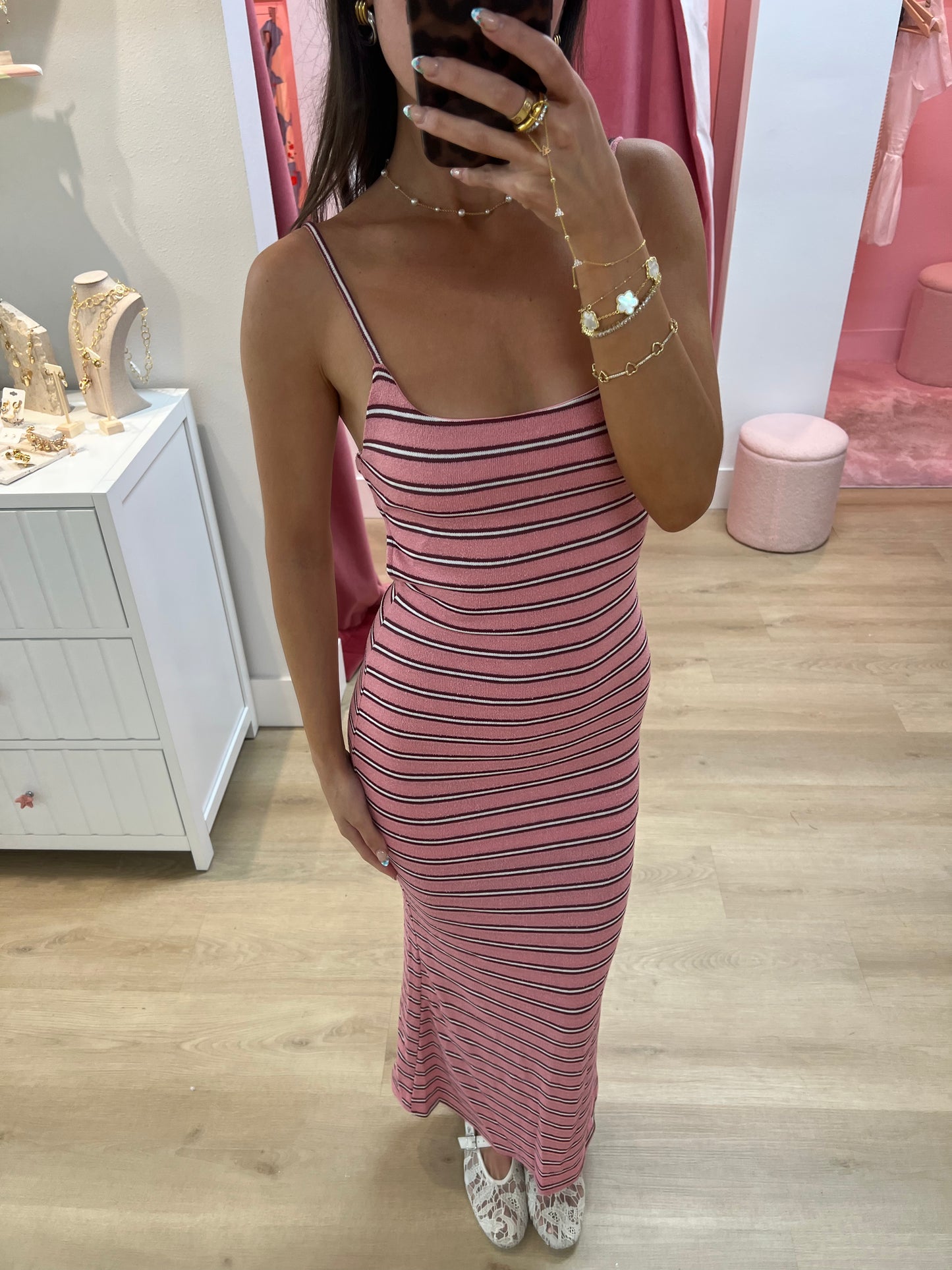 Kalani Striped Knit Backless Maxi Dress - pink