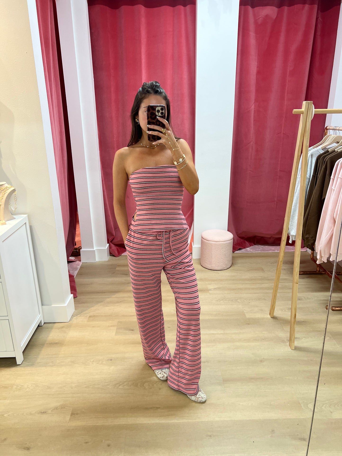 Kalani Striped Drawstring Wide Leg Pants - pink