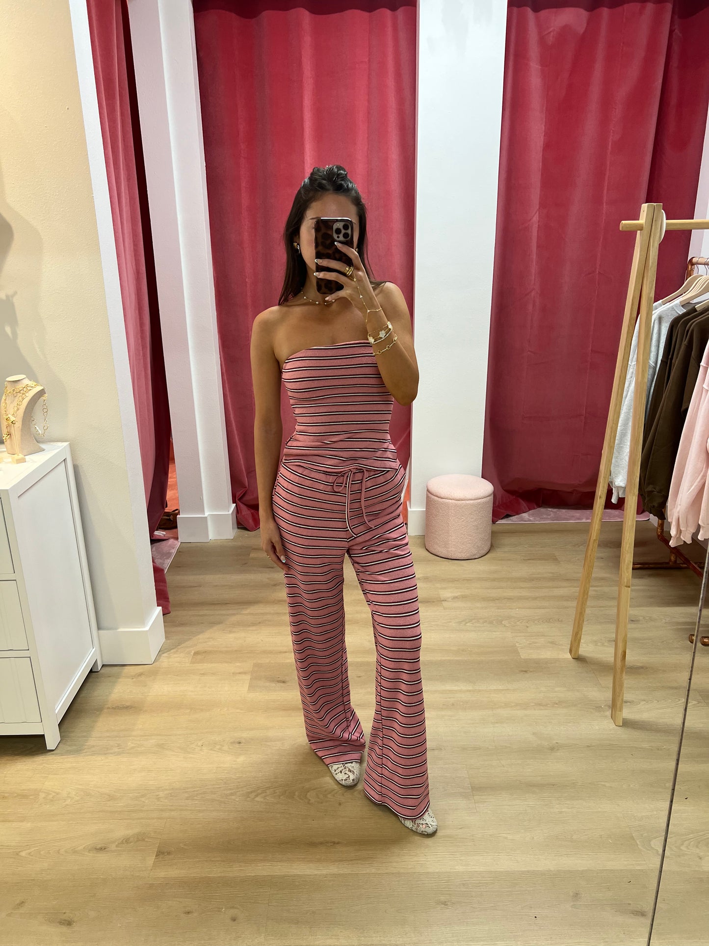 Kalani Striped Drawstring Wide Leg Pants - pink