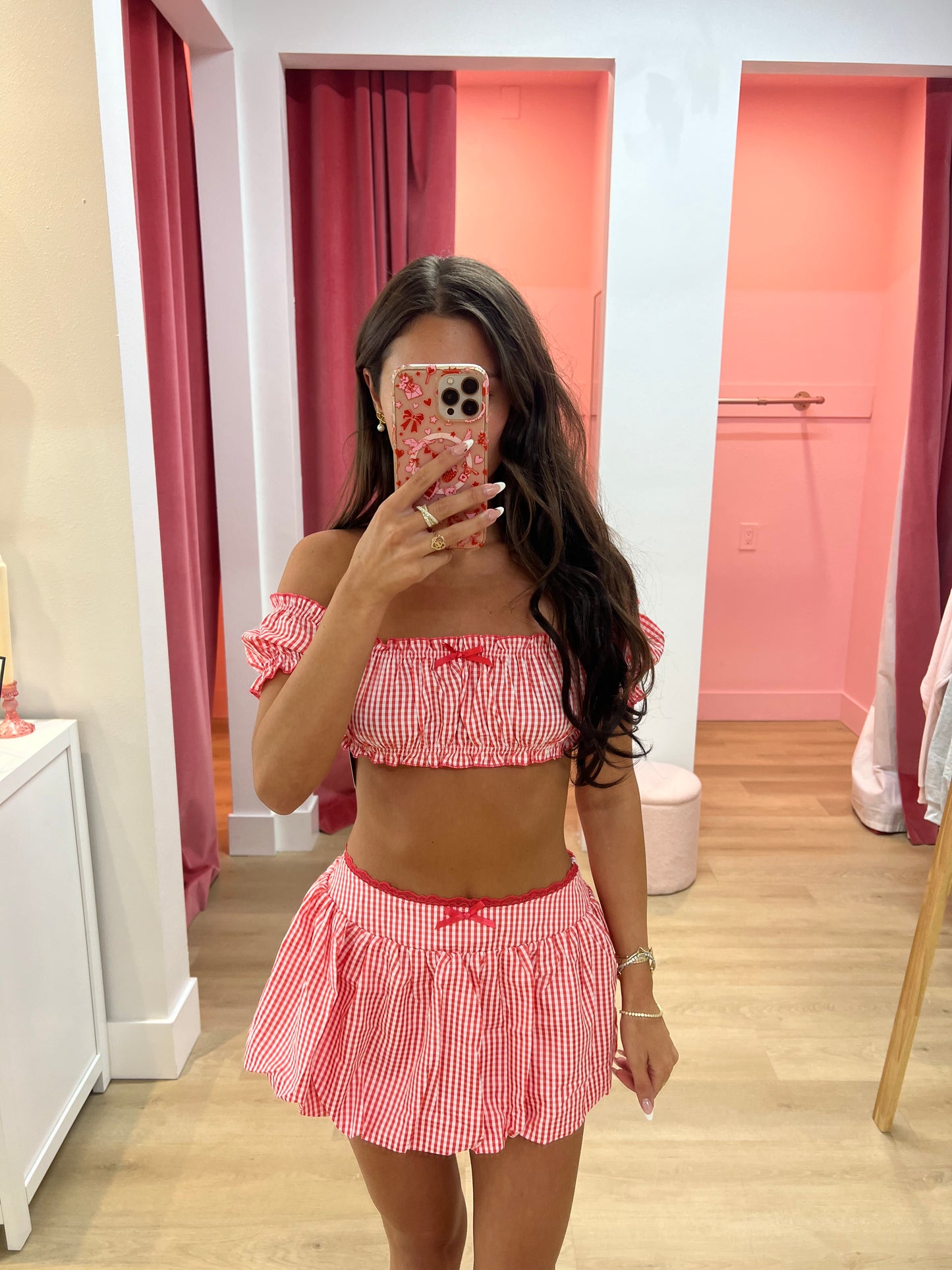 Iris Skirt Two-Piece Set - Red Gingham