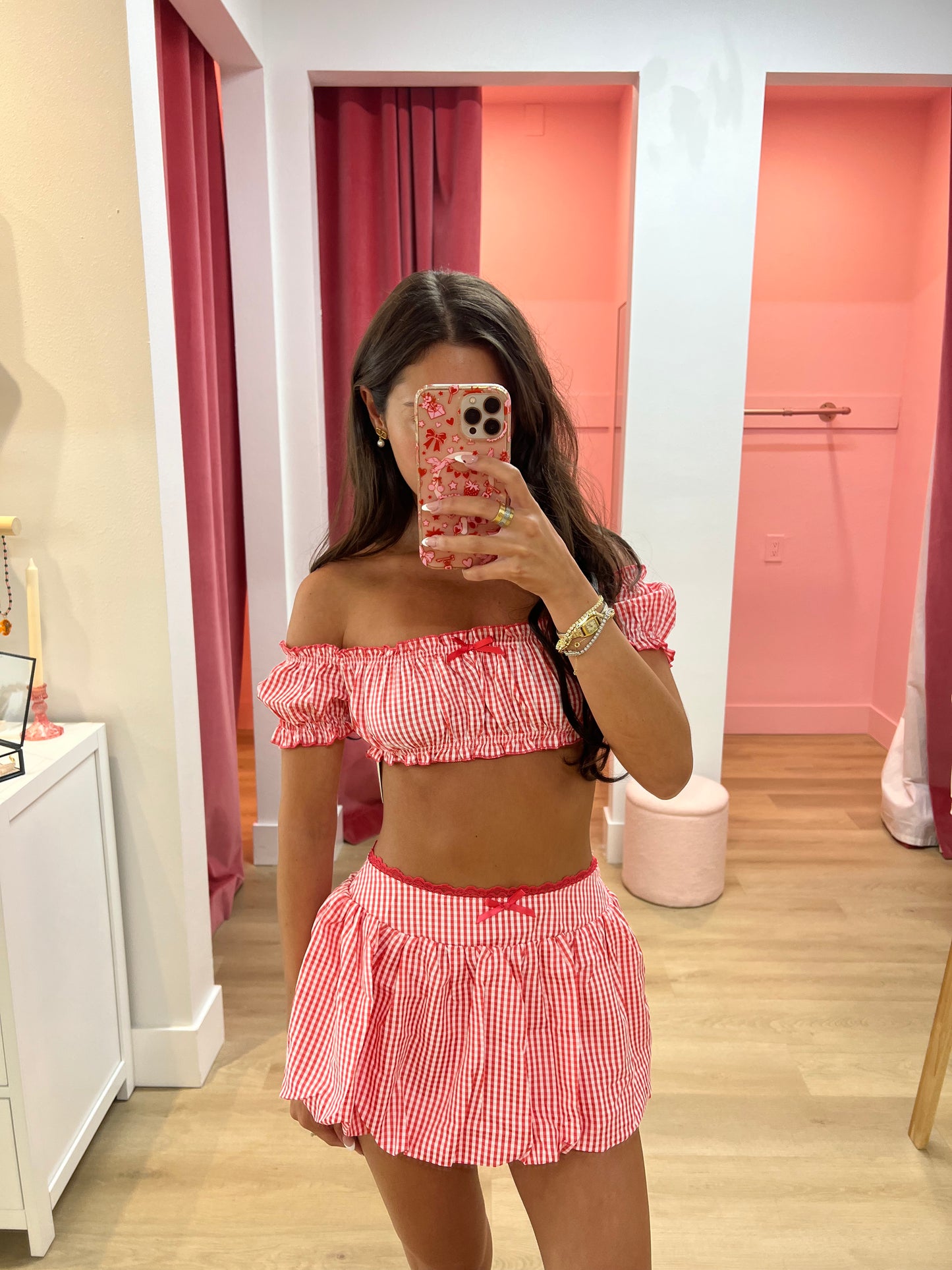 Iris Skirt Two-Piece Set - Red Gingham