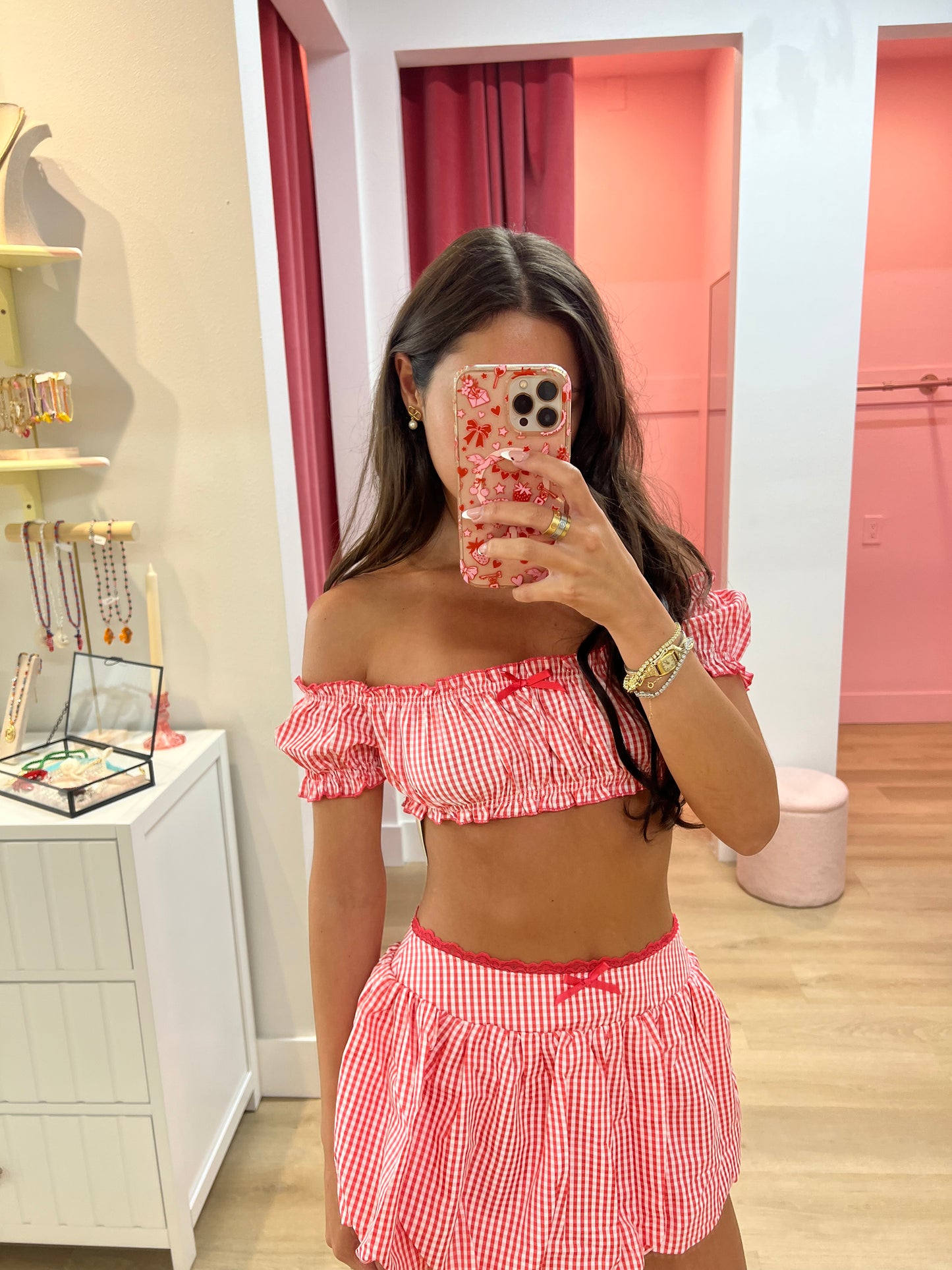 Iris Skirt Two-Piece Set - Red Gingham