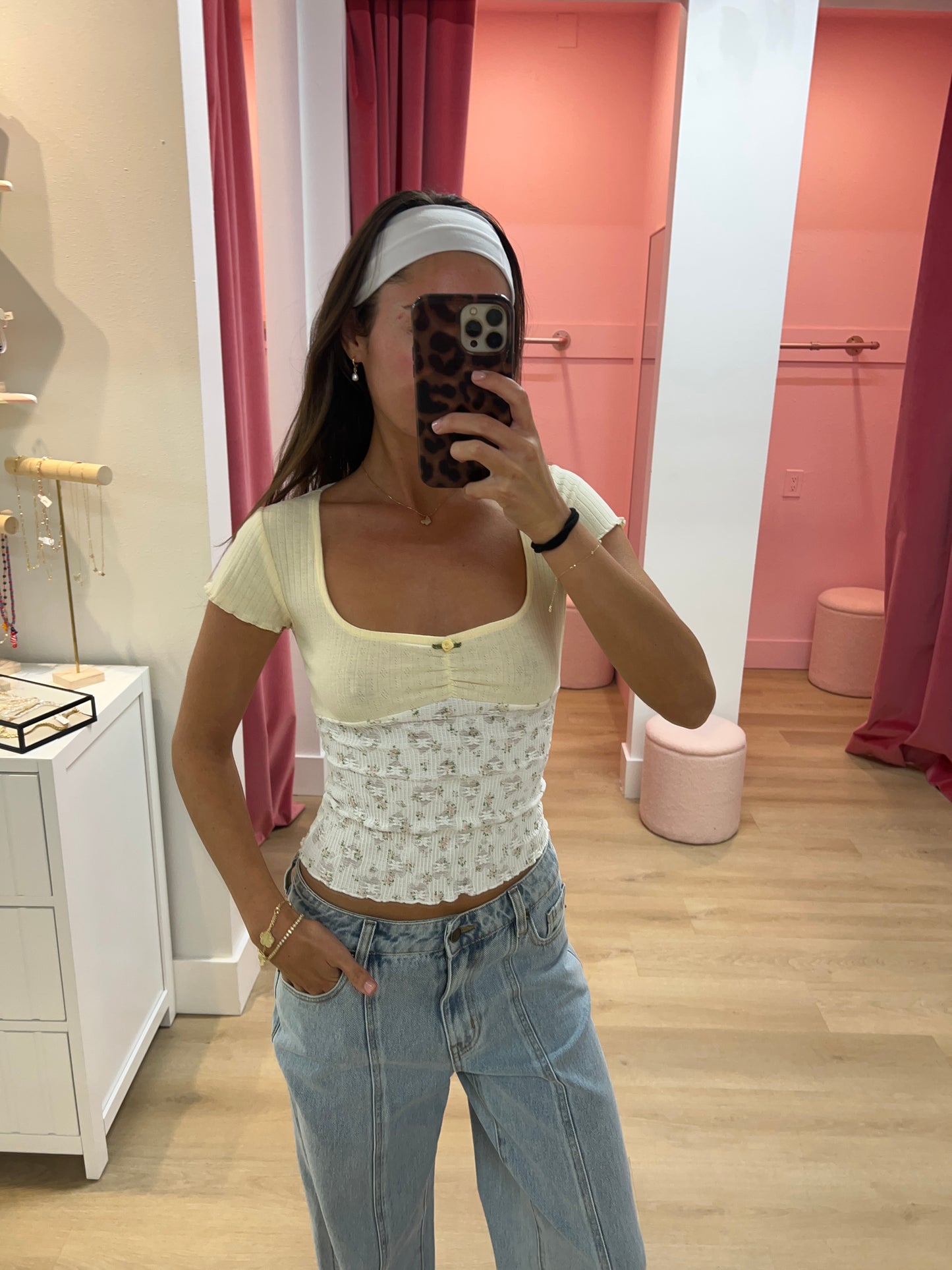 Madeline Pointelle & Stretch Lace Top - Lemon