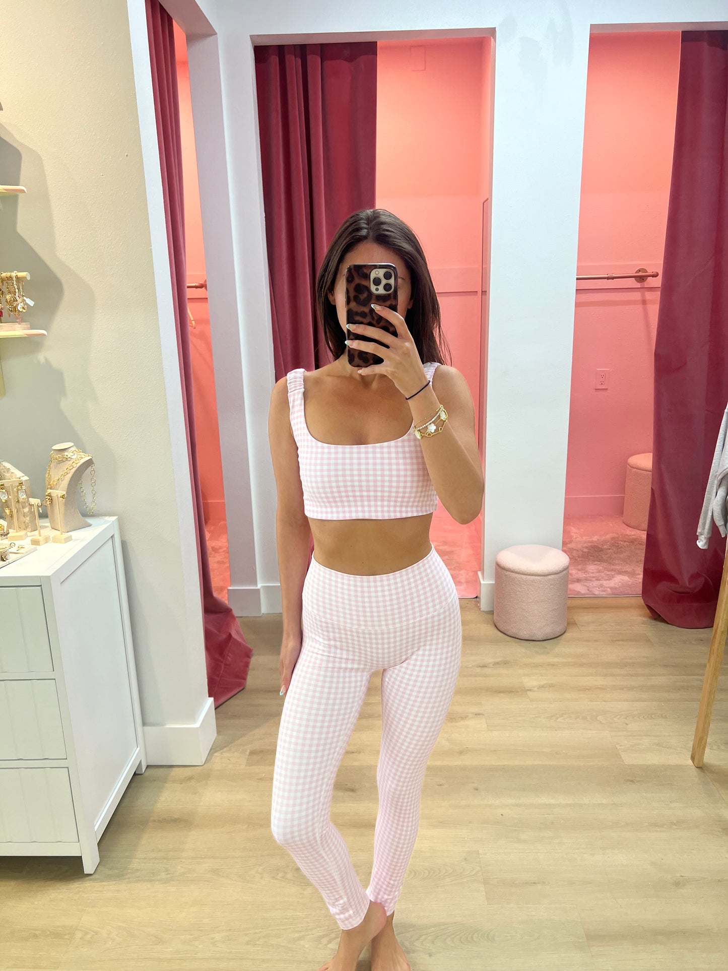 Haisley Pink Gingham High-Rise Leggings