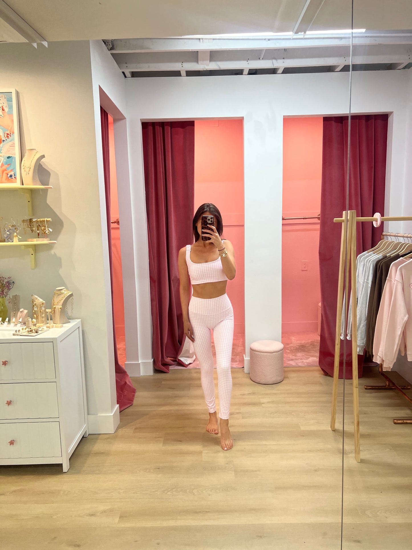 Haisley Pink Gingham High-Rise Leggings