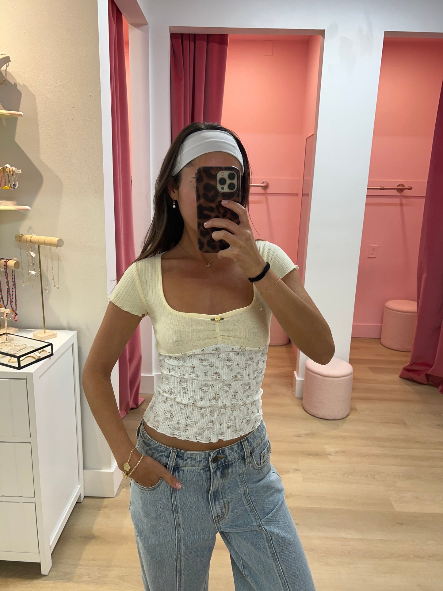 Madeline Pointelle & Stretch Lace Top - Lemon