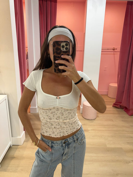 Madeline Pointelle & Stretch Lace Top - Blush