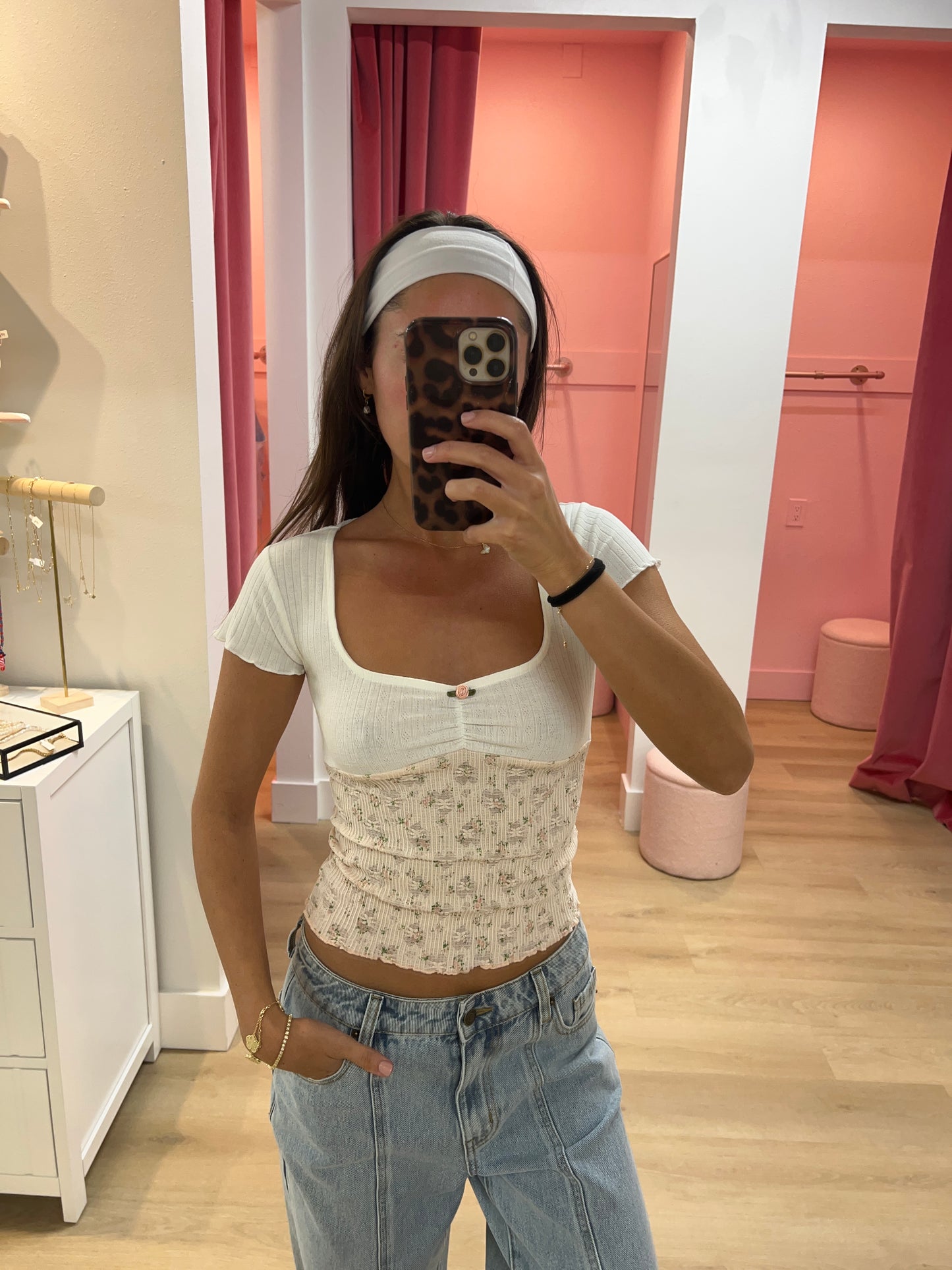 Madeline Pointelle & Stretch Lace Top - Blush