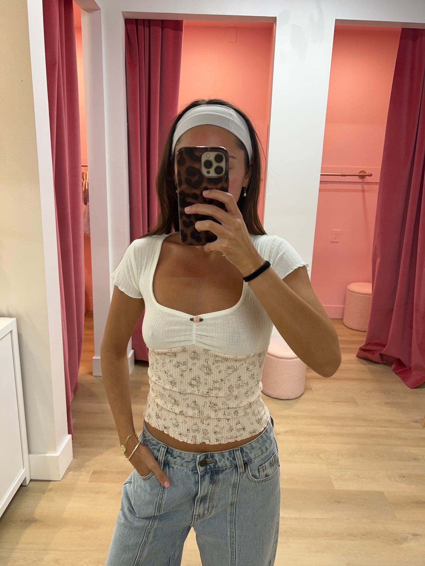 Madeline Pointelle & Stretch Lace Top - Blush