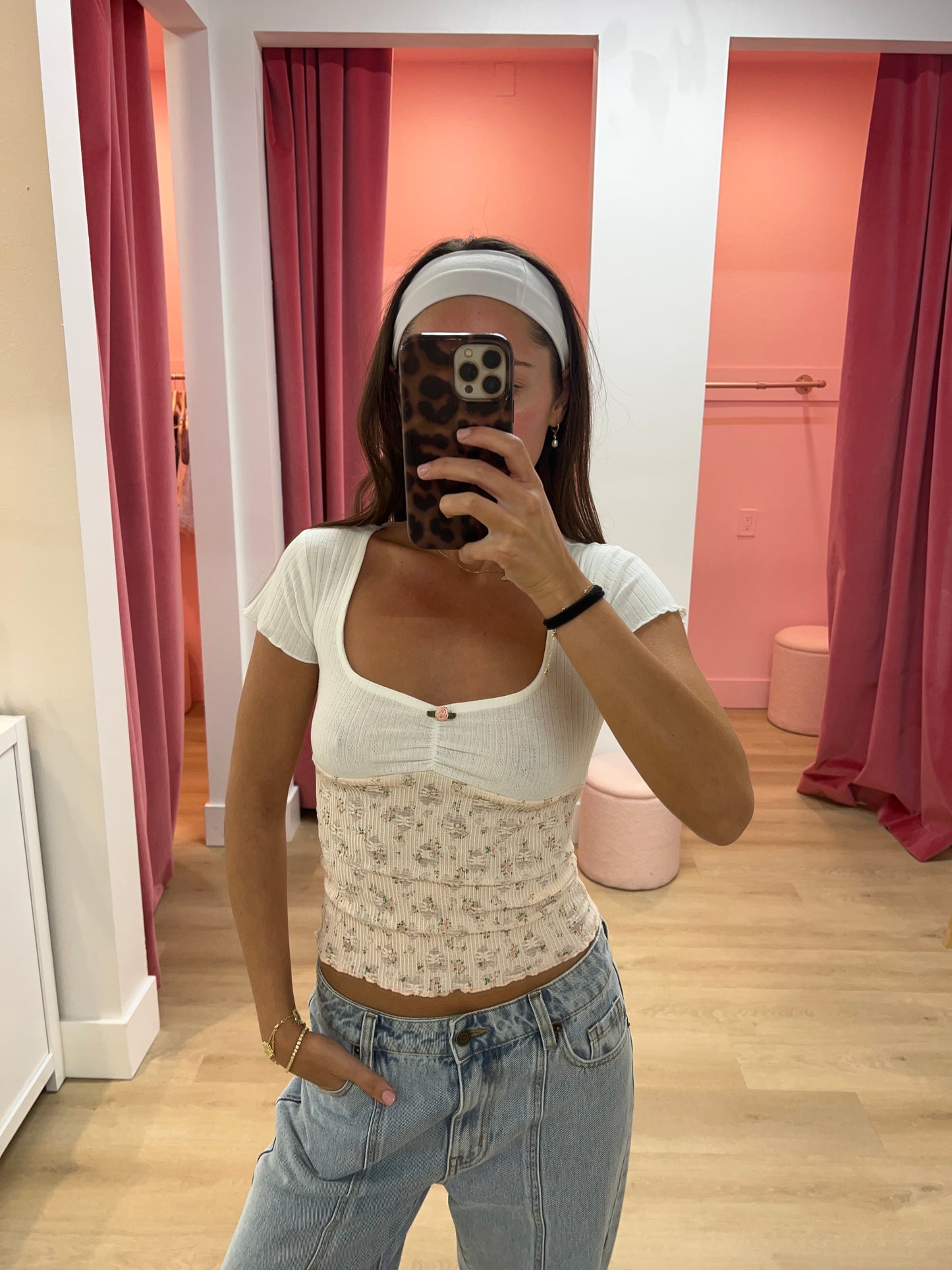 Madeline Pointelle & Stretch Lace Top - Blush