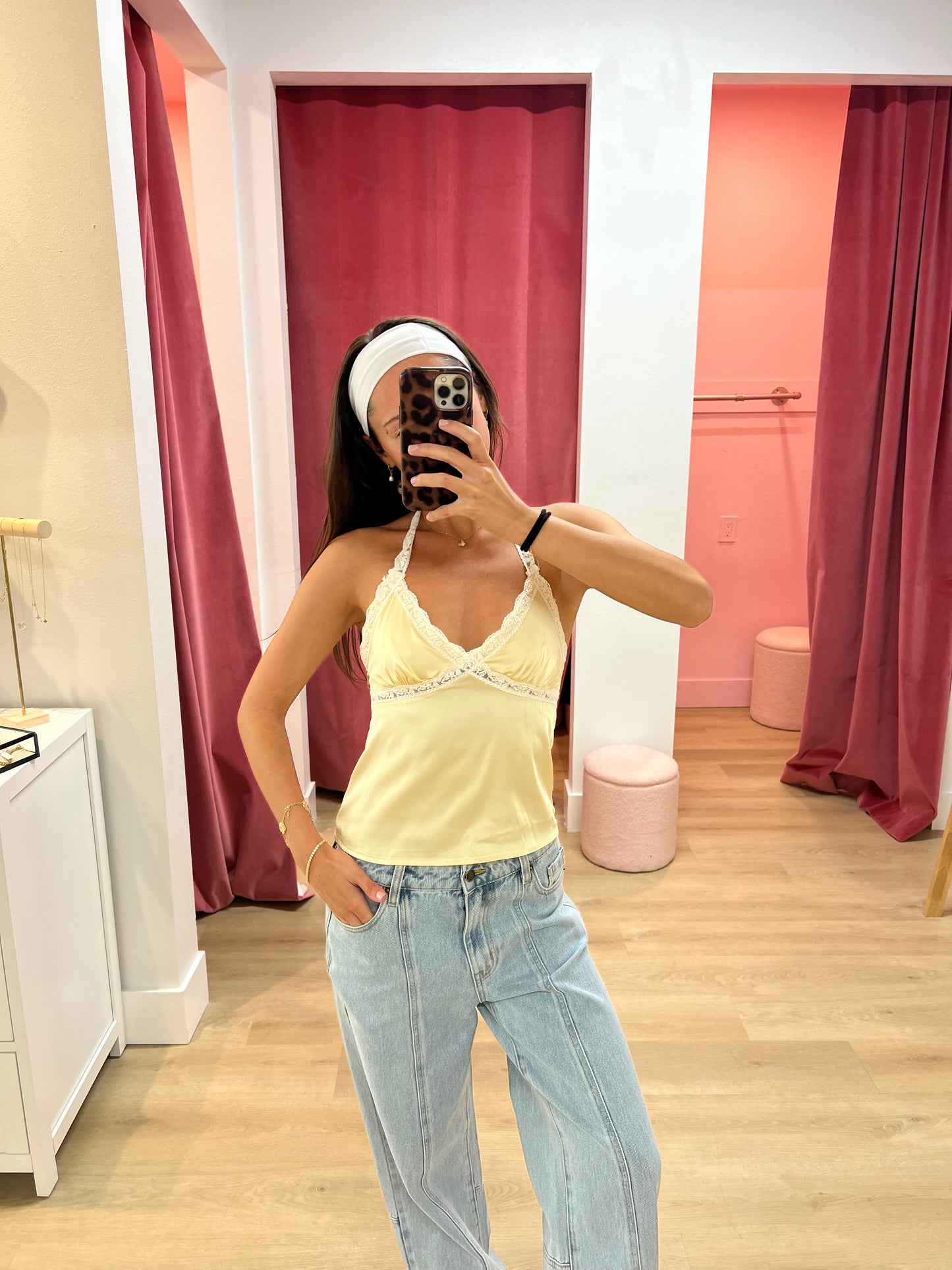 Lacey Satin Halter Top- Yellow