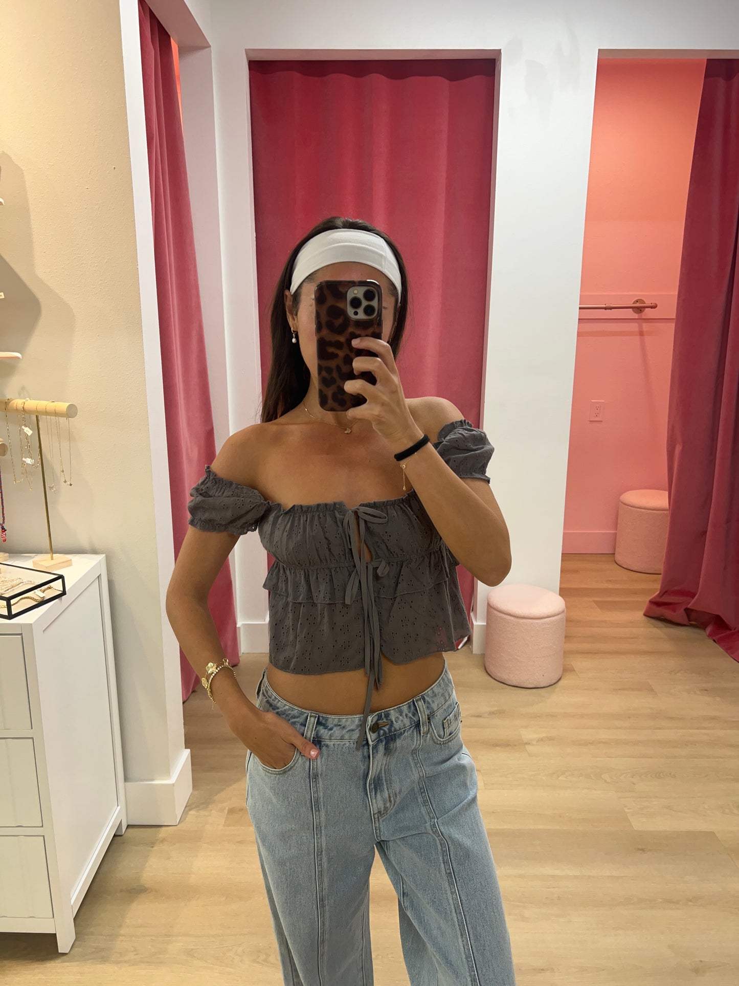 Melody Split Front Eyelet Top