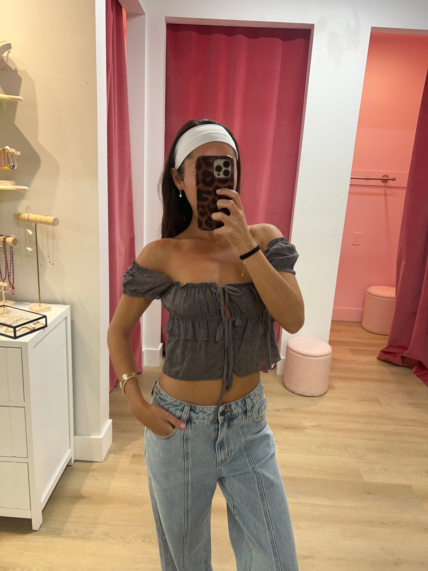 Melody Split Front Eyelet Top