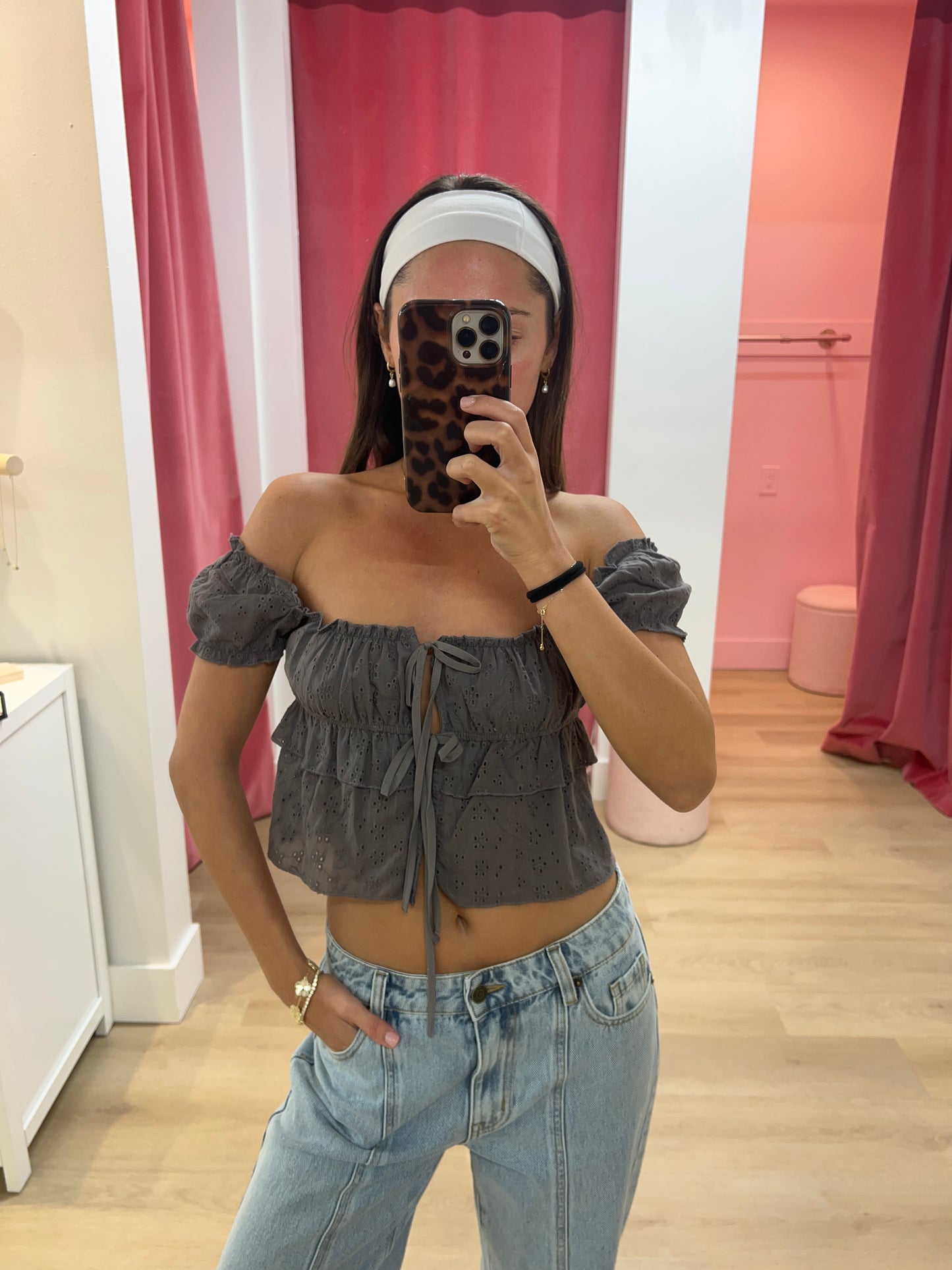 Melody Split Front Eyelet Top
