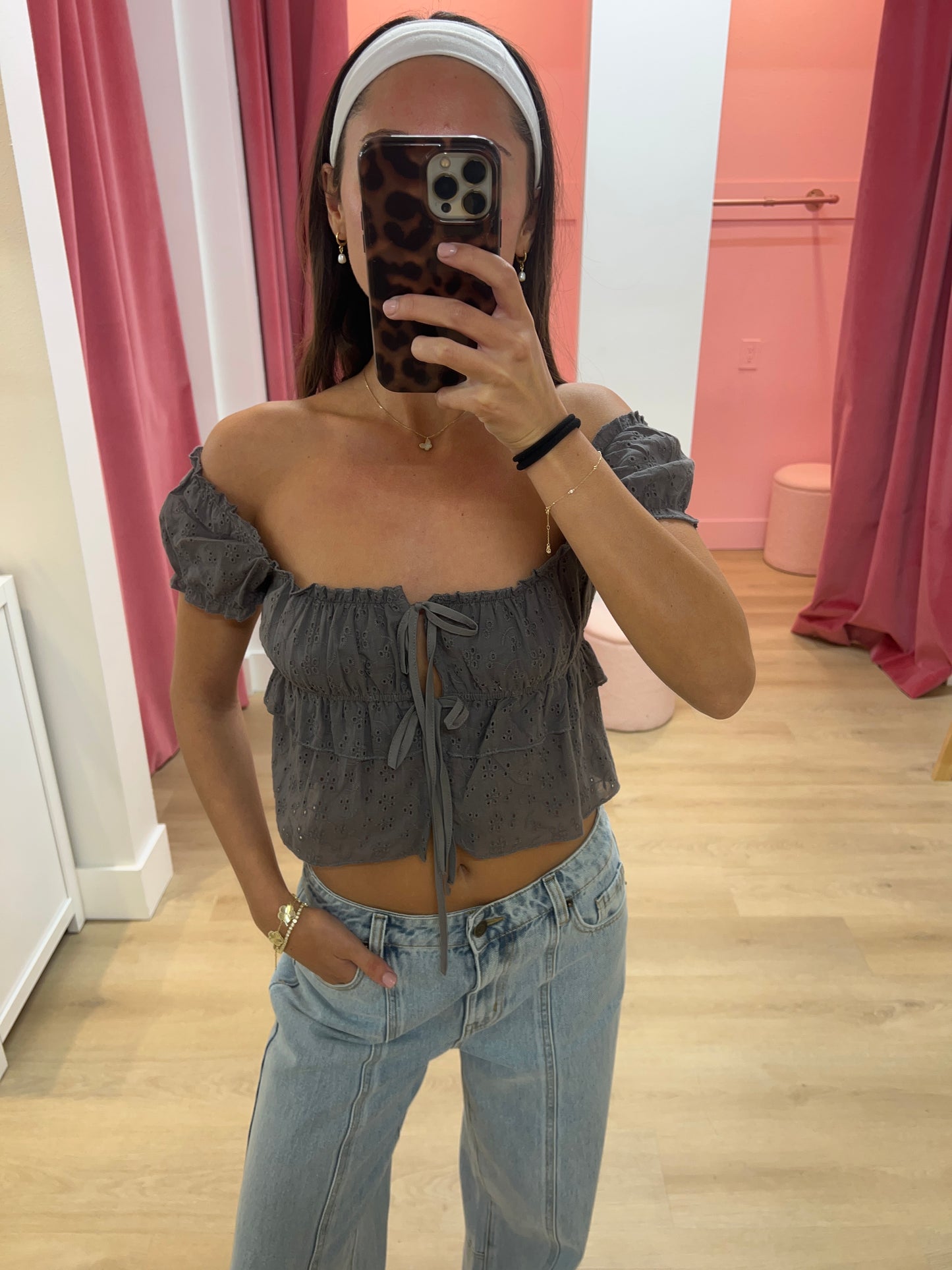 Melody Split Front Eyelet Top
