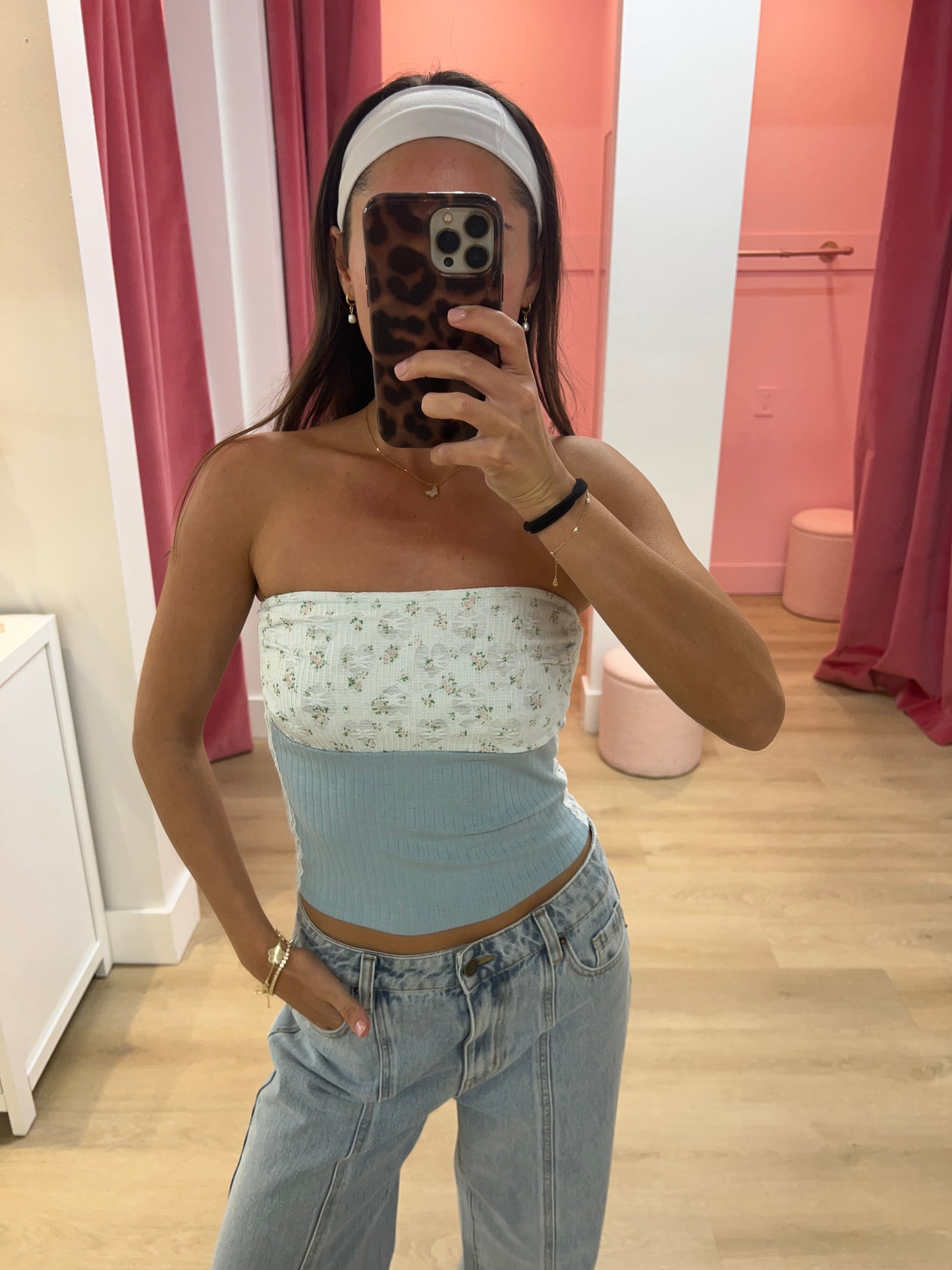 Gabby Pointelle Tube Top - Blue