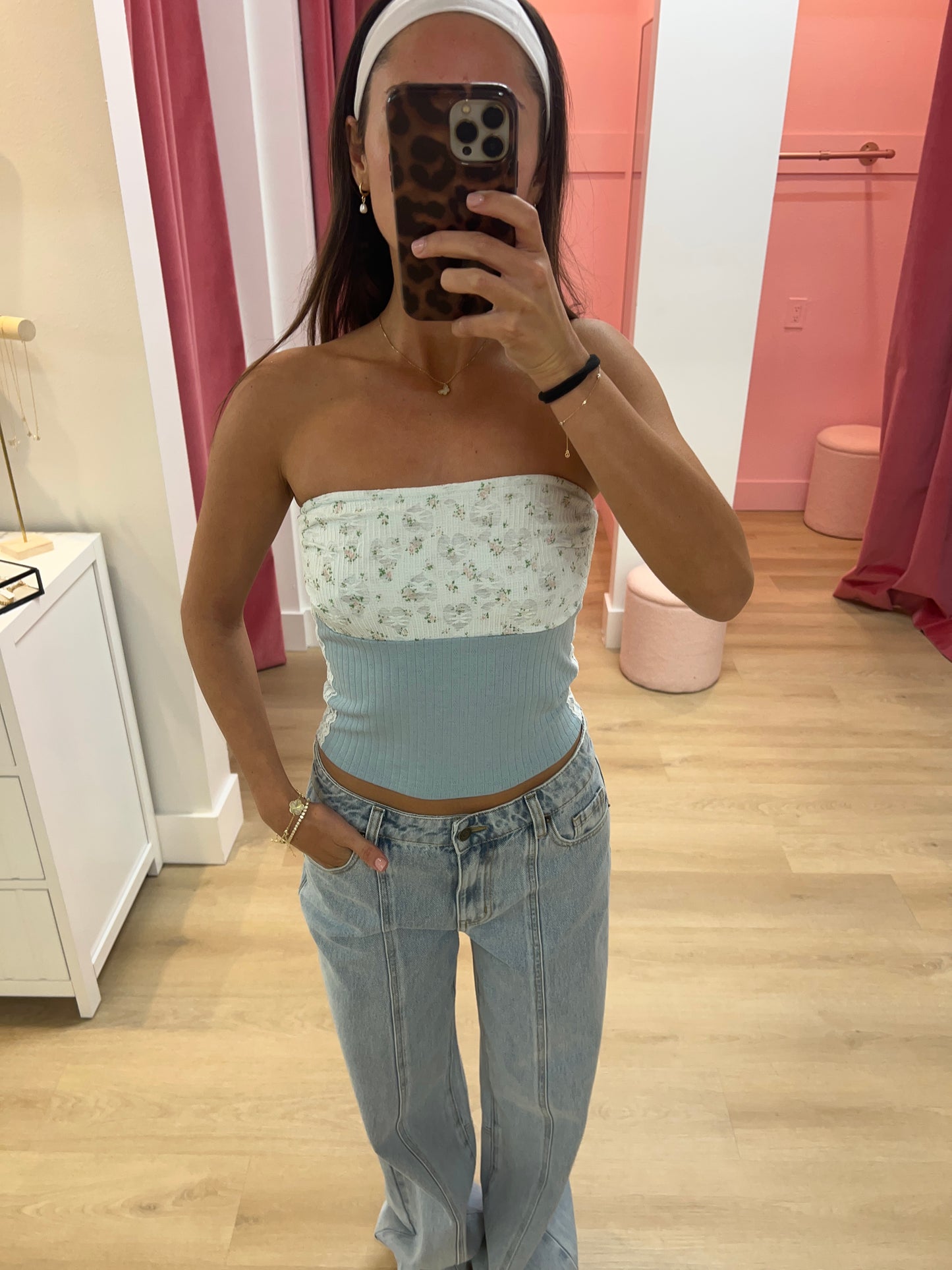 Gabby Pointelle Tube Top - Blue