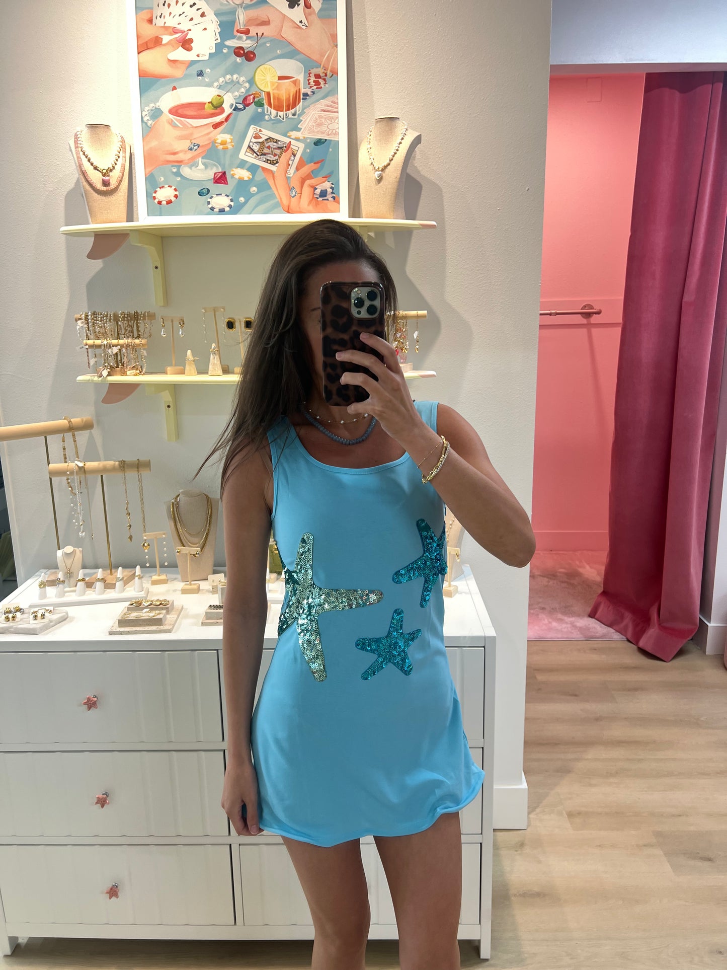 Aquamarine Sequin Star Mini Dress