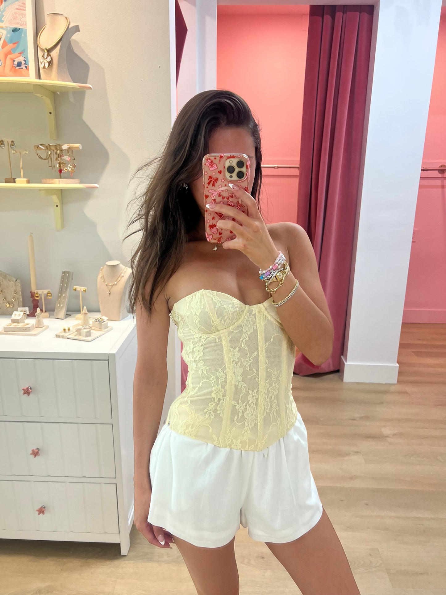 Celine Strapless Lace Corset Top - Yellow