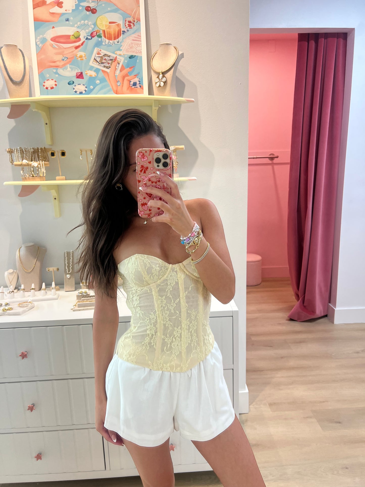 Celine Strapless Lace Corset Top - Yellow