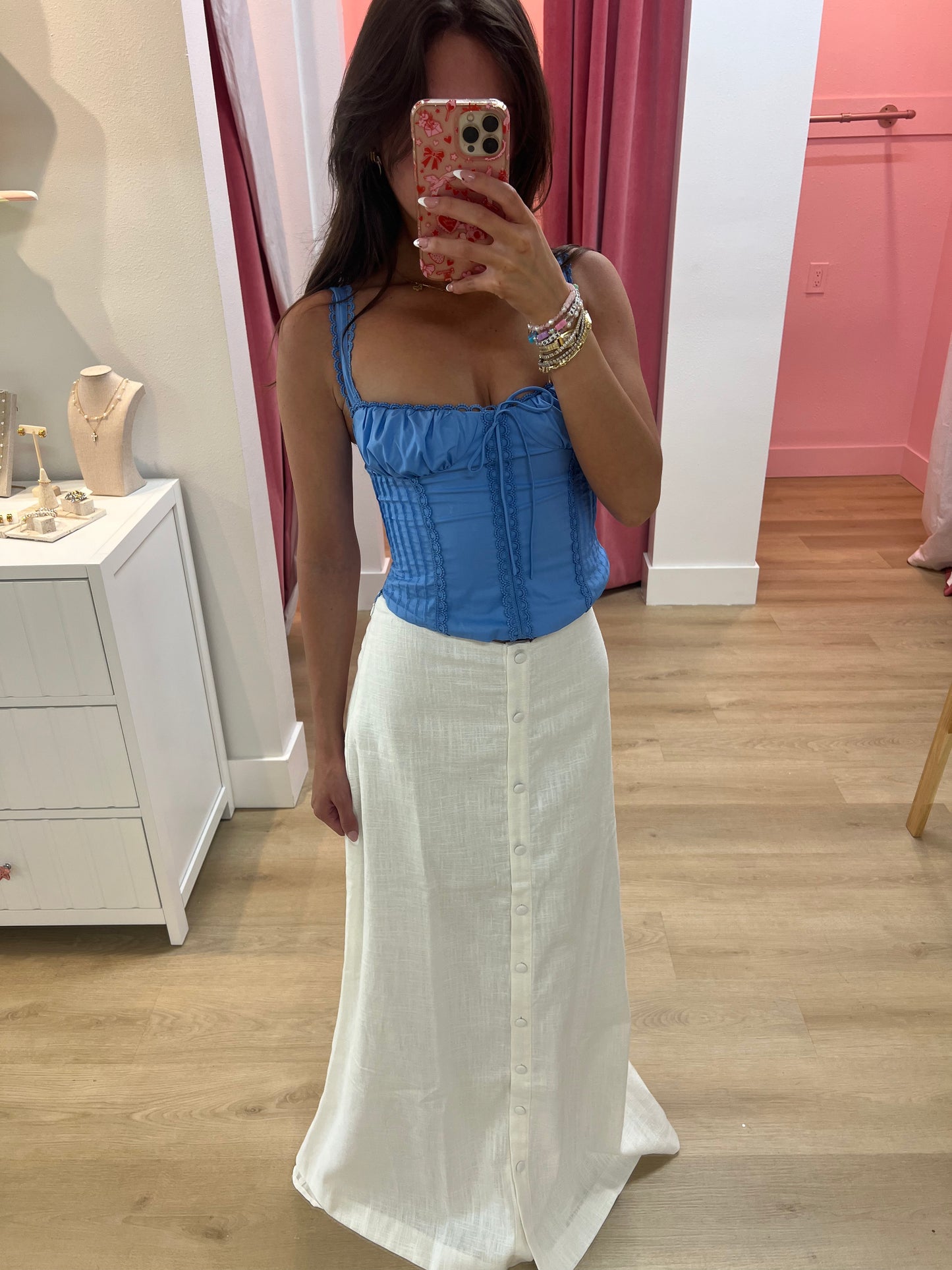 Blair Eyelet Bustier Top -Blue