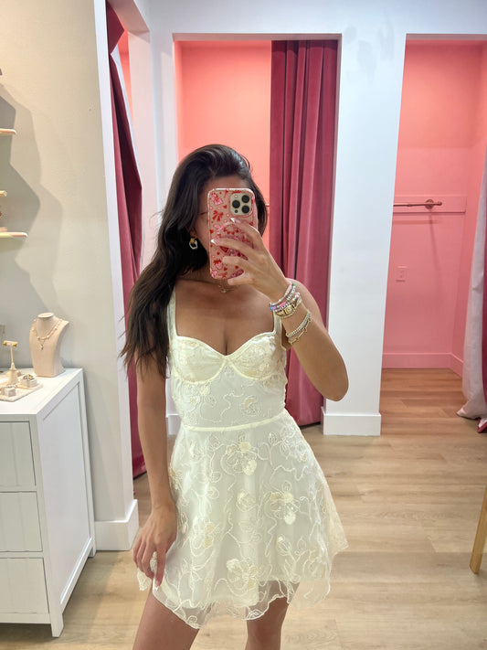 Stevie Sequin A-Line Dress- Cream