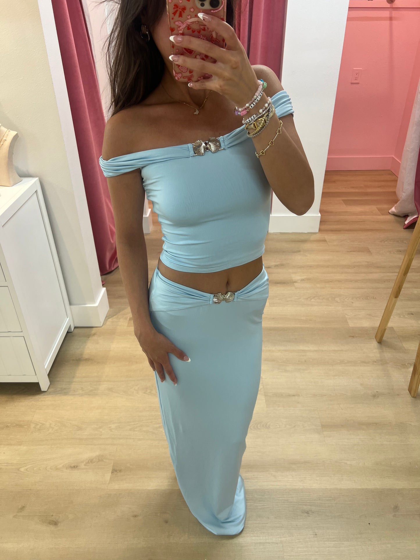 Khloe Embellished Skirt - Light Blue