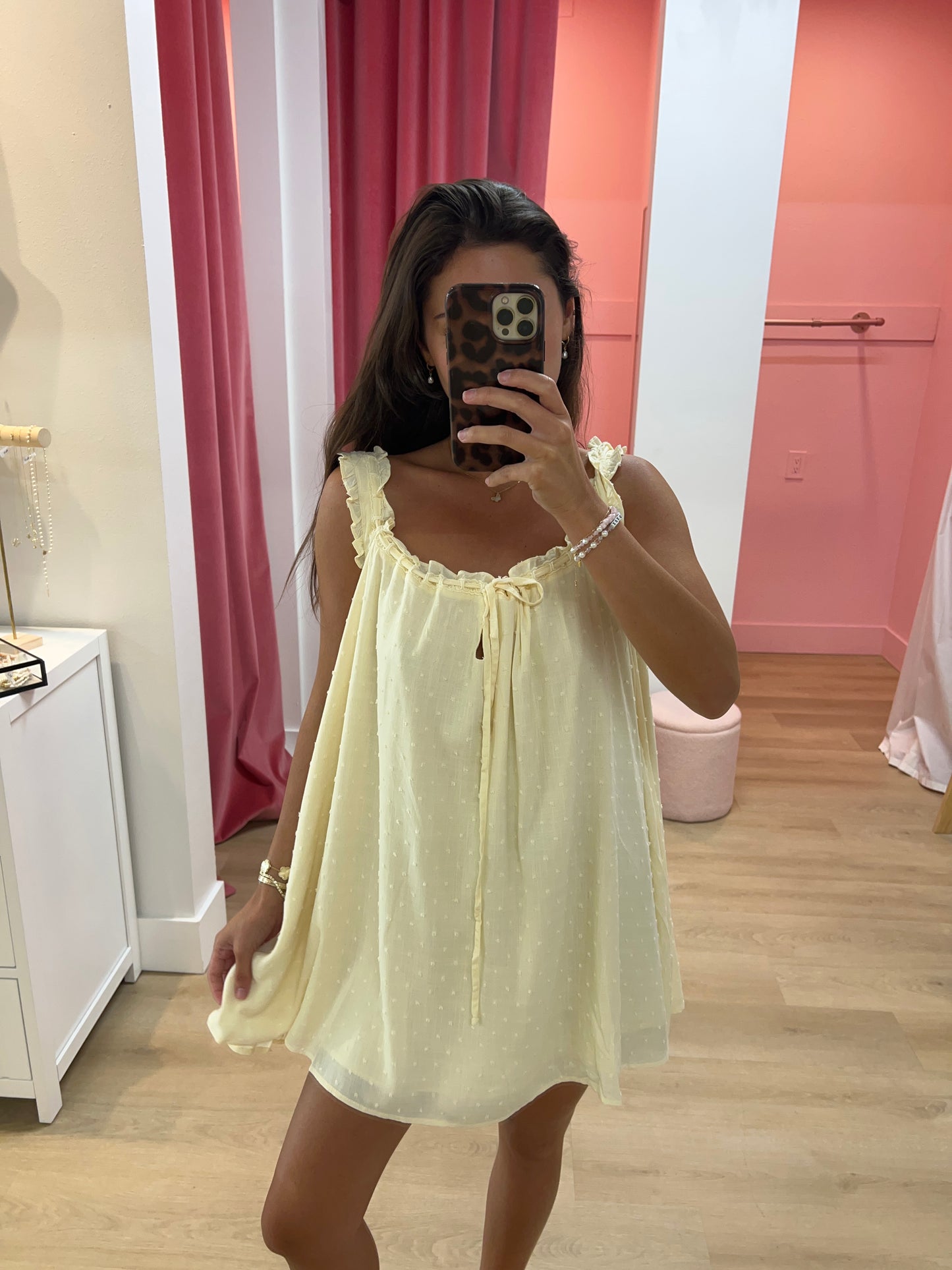Emilli Babydoll Dot Mini Dress - butter yellow