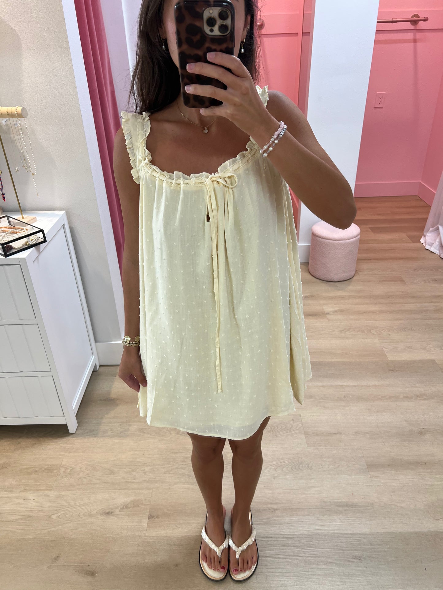 Emilli Babydoll Dot Mini Dress - butter yellow