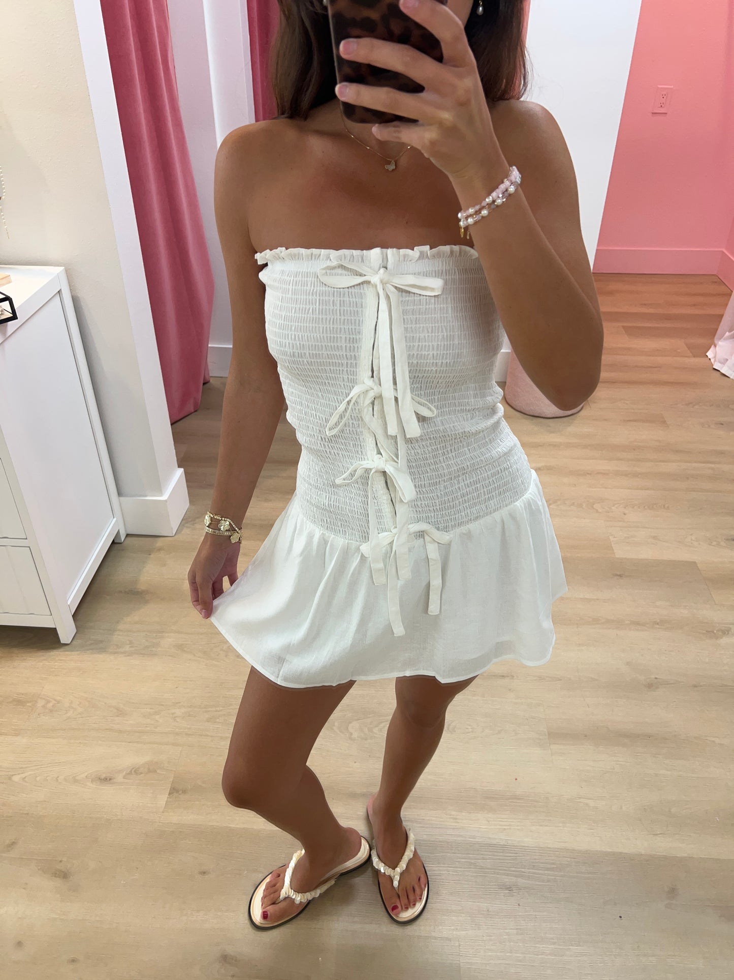 Rosie Triple Tie Tube Mini Dress - white