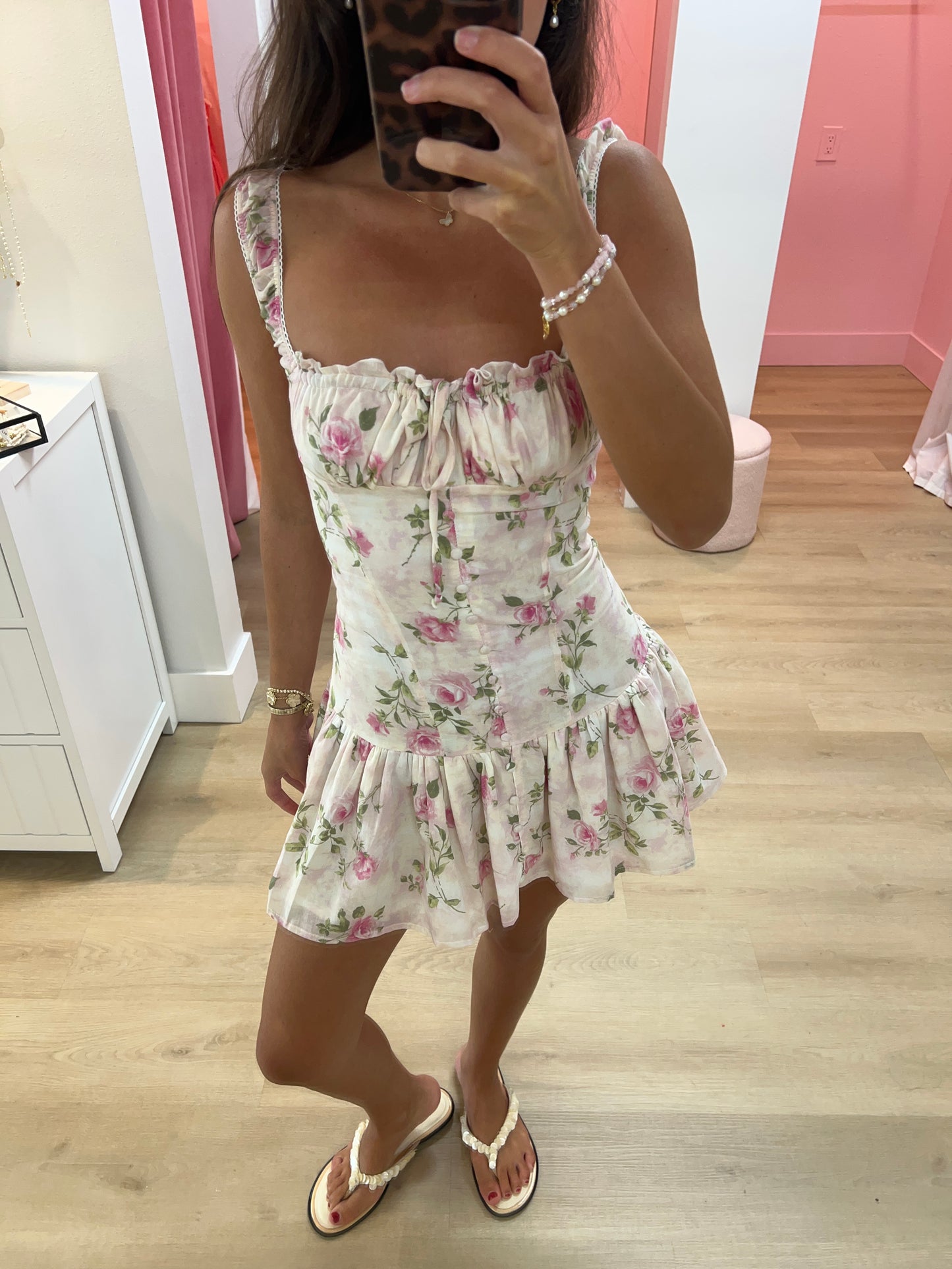 Teagan Pink Floral Fit & Flare Mini Dress
