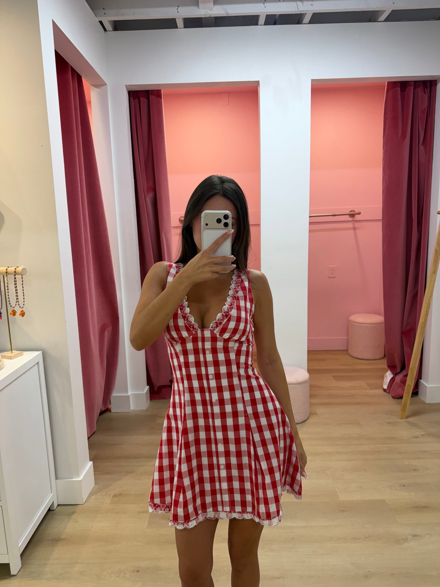American Honey Poplin Mini Dress - Red Gingham
