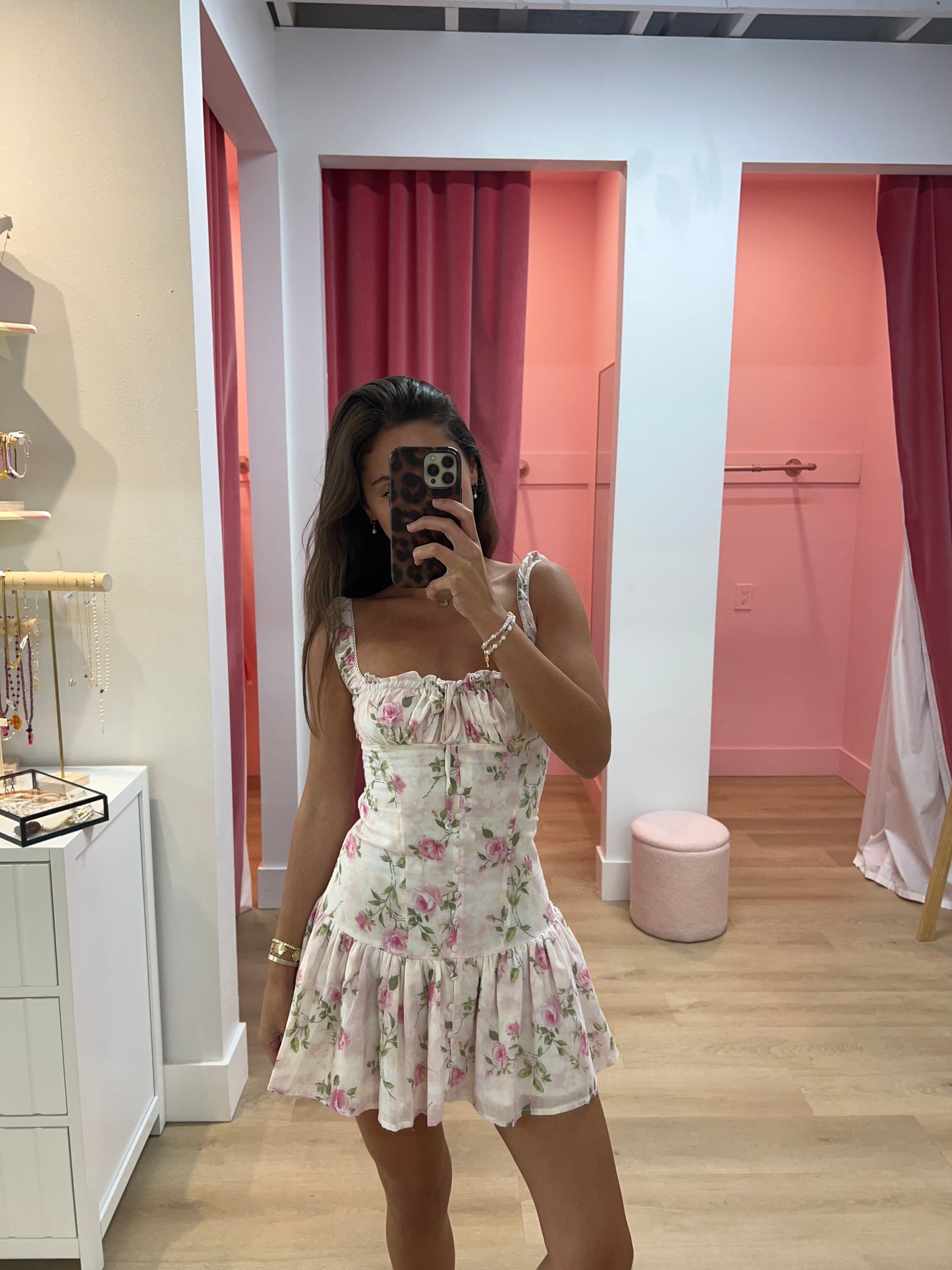 Teagan Pink Floral Fit & Flare Mini Dress