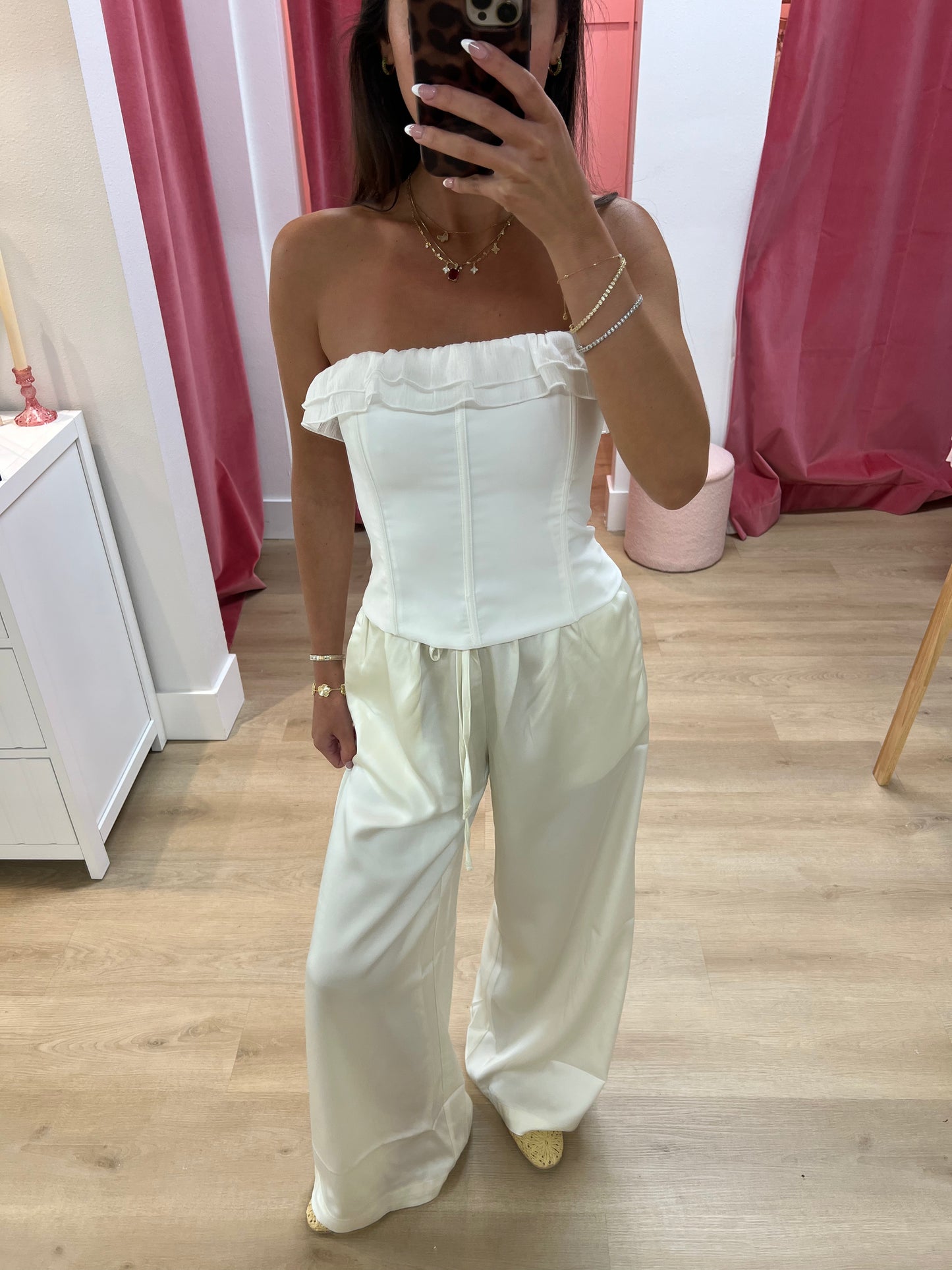 Brie Satin Pants - White