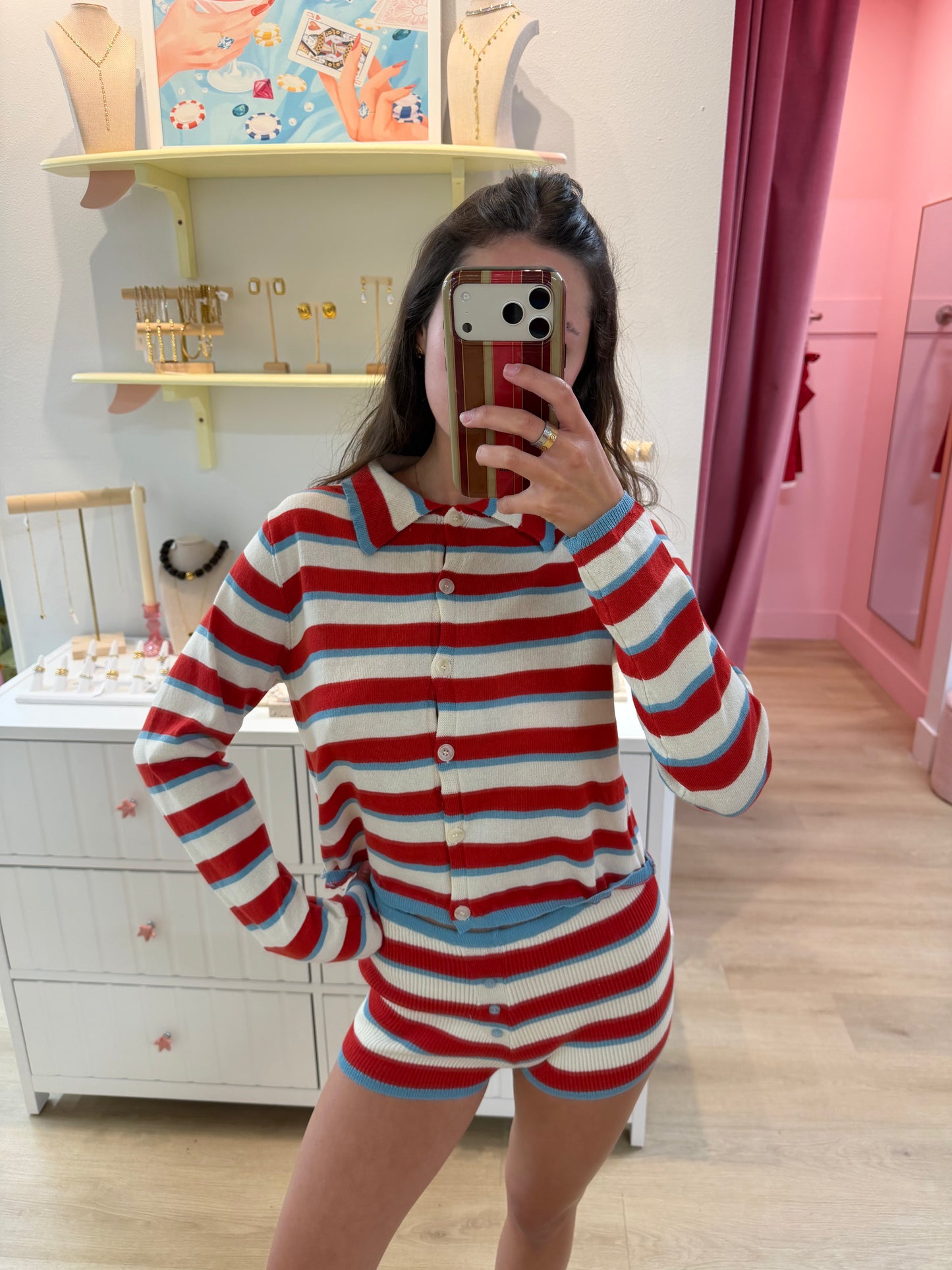 Starlet Striped Knit Shorts - Firecracker