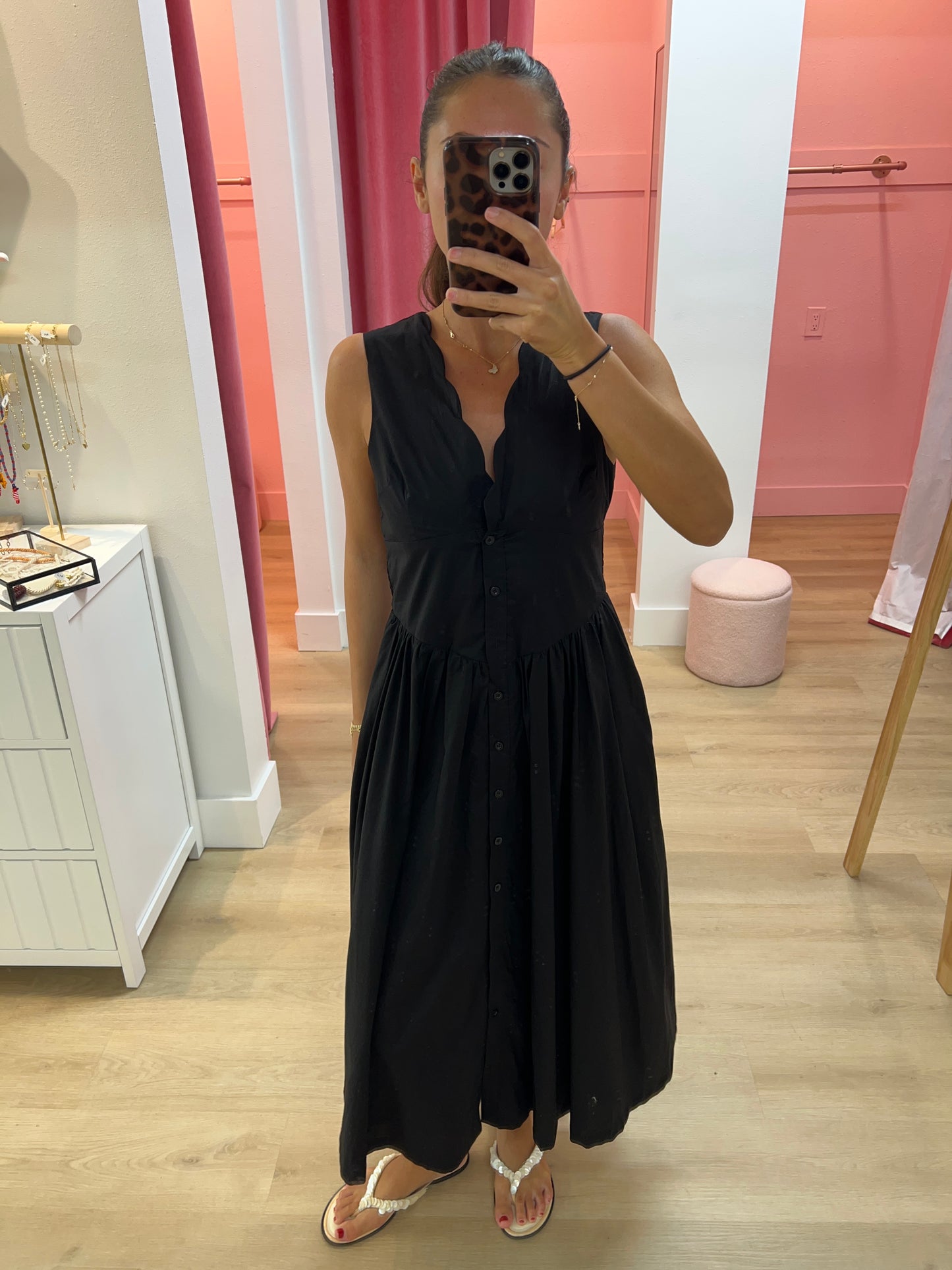 Caro Scalloped Neckline Button Up Dress