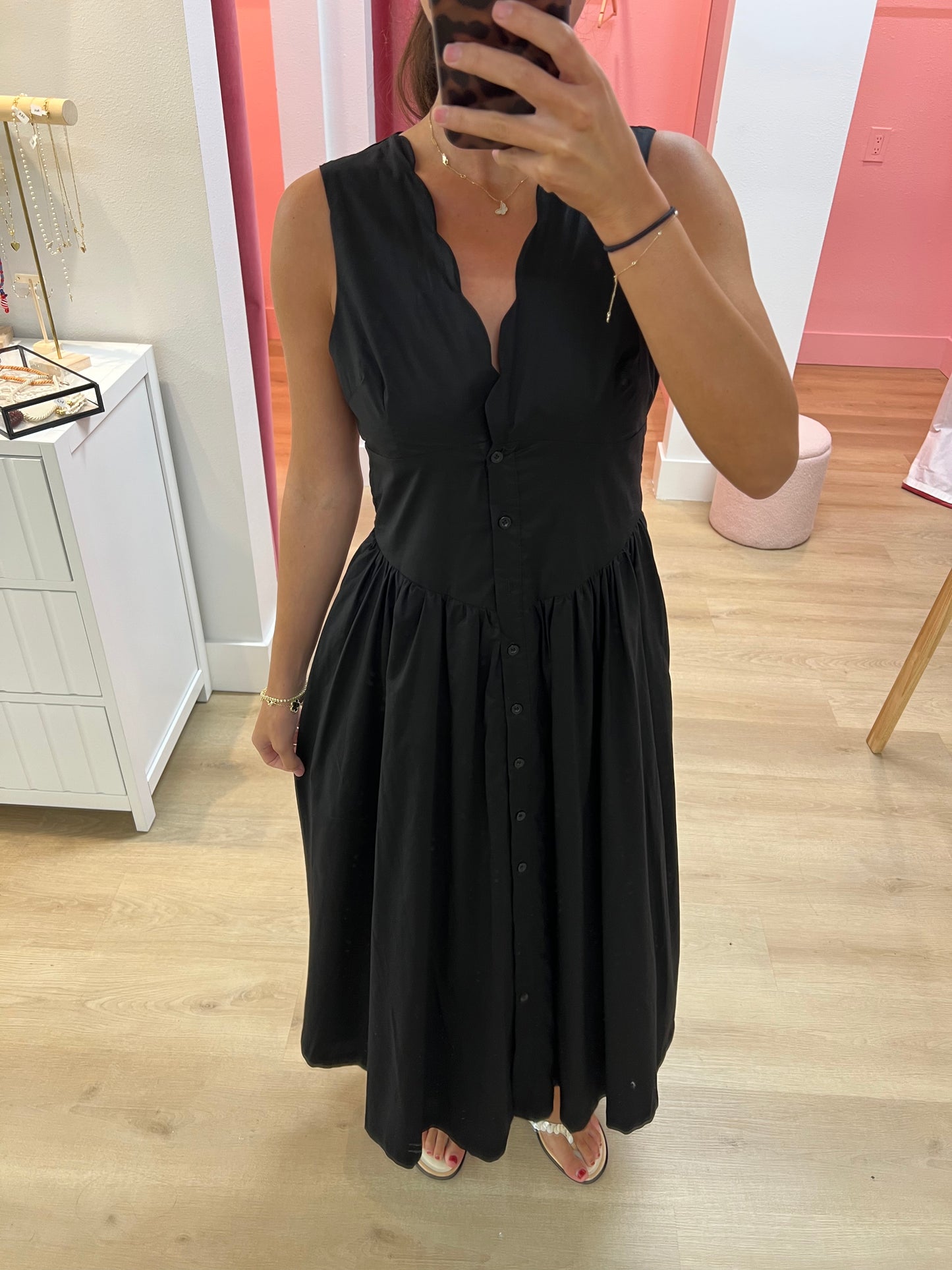 Caro Scalloped Neckline Button Up Dress