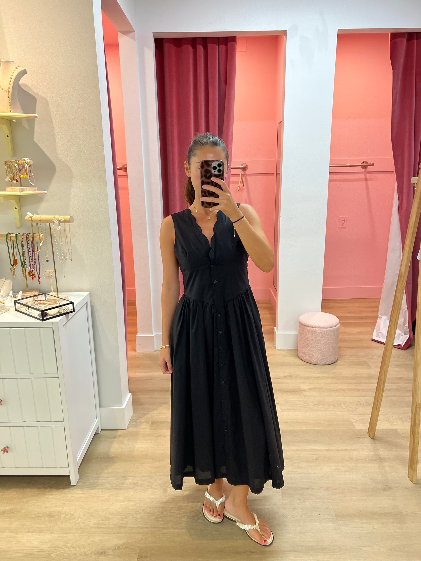 Caro Scalloped Neckline Button Up Dress