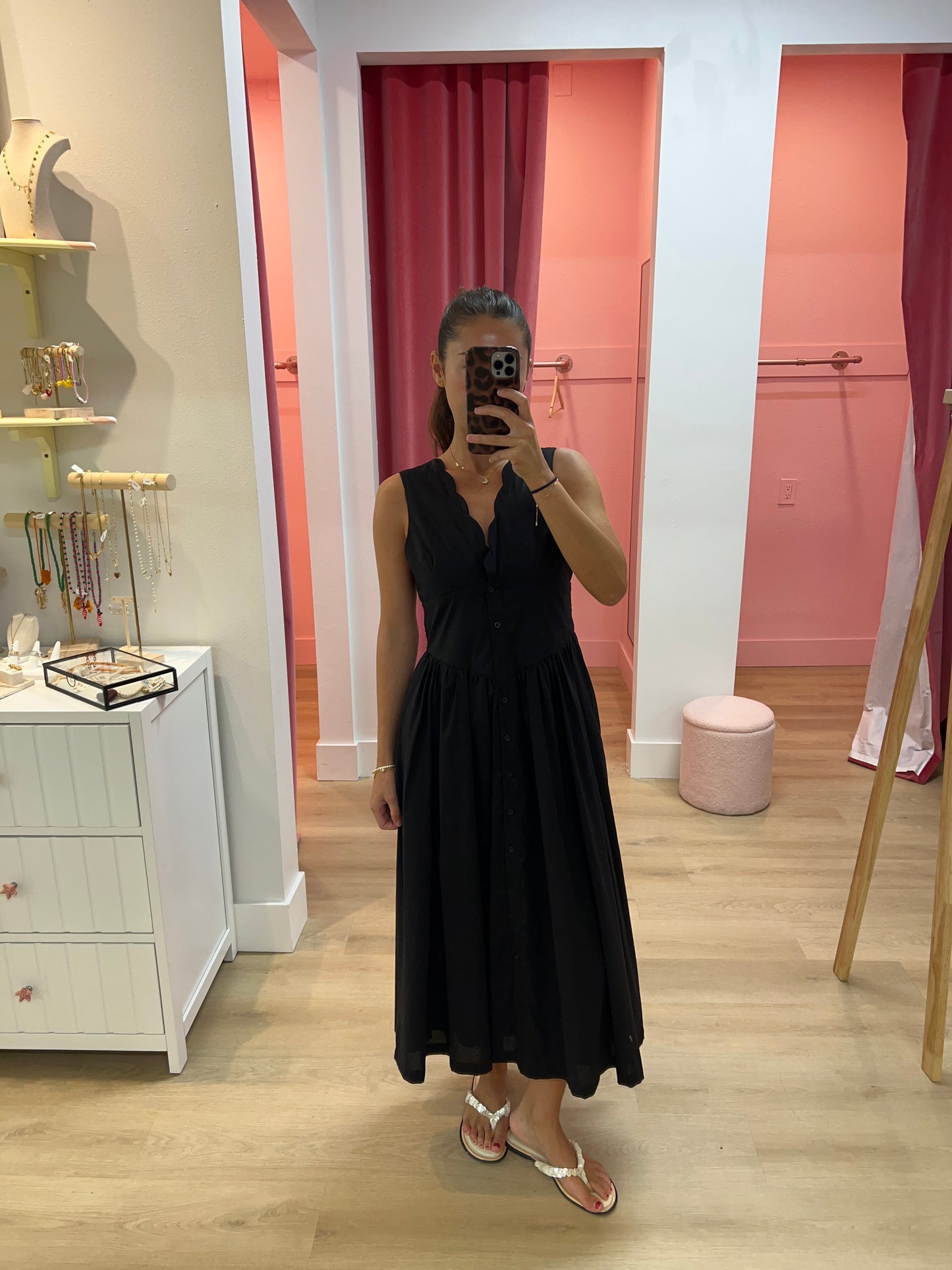 Caro Scalloped Neckline Button Up Dress