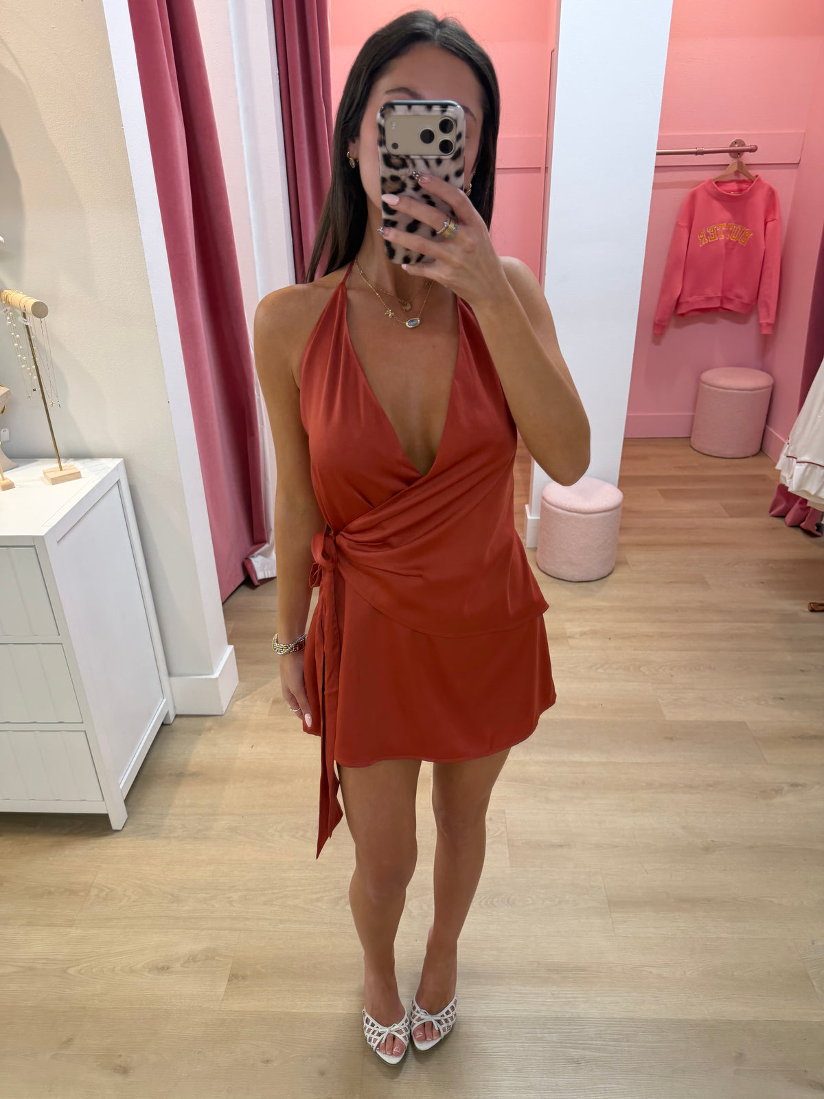 Reina Wrap Mini Dress - RUST