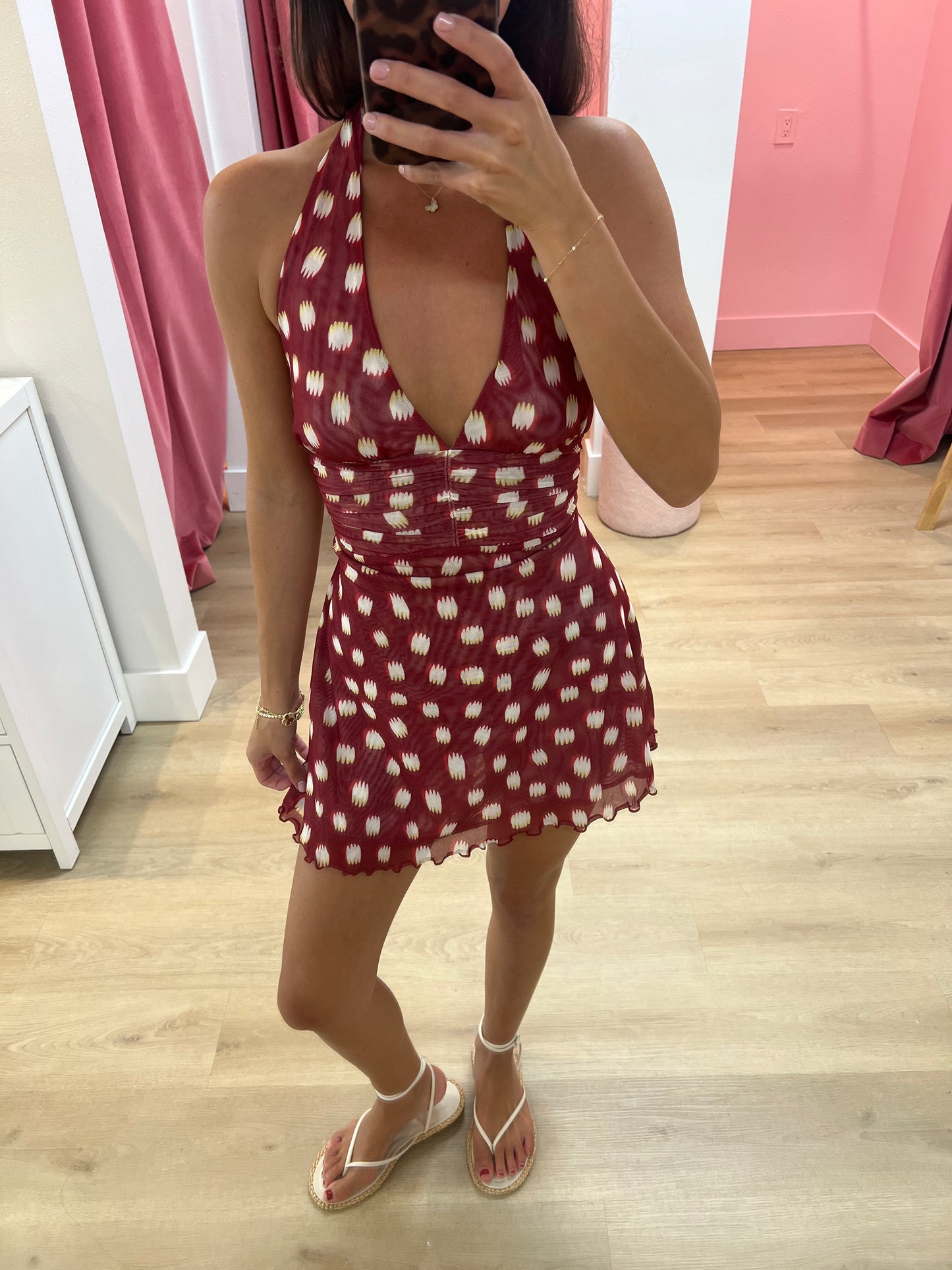 Kaylee Halter Polka Dot Mini Dress - RED DOT