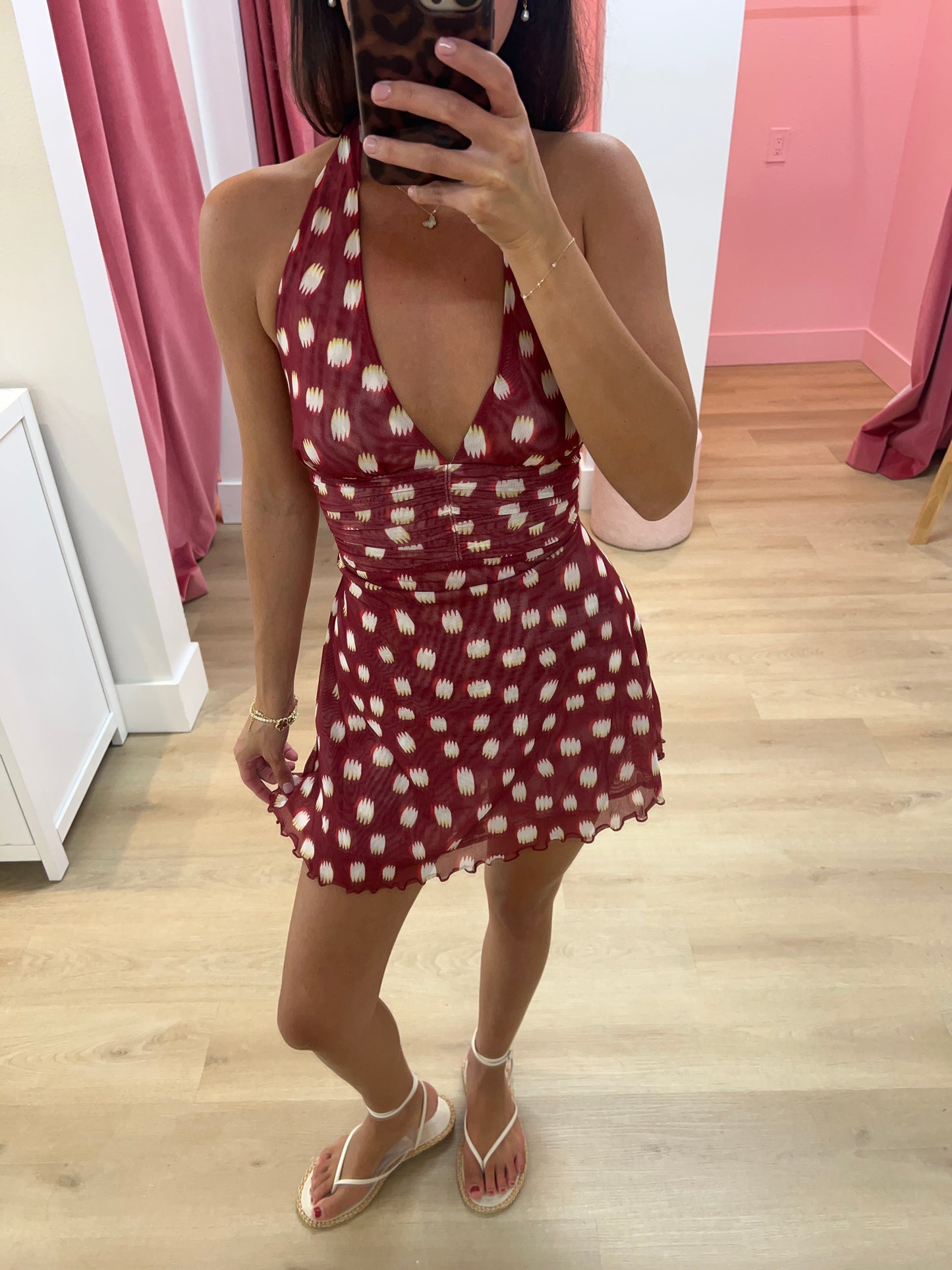 Kaylee Halter Polka Dot Mini Dress - RED DOT
