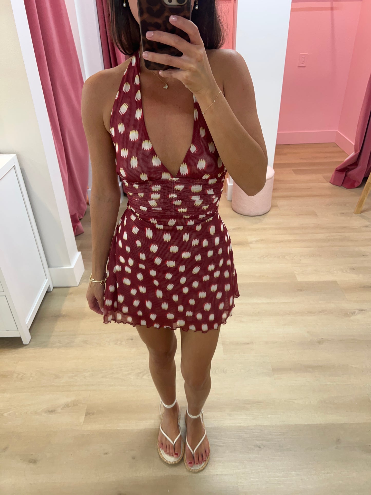 Kaylee Halter Polka Dot Mini Dress - RED DOT
