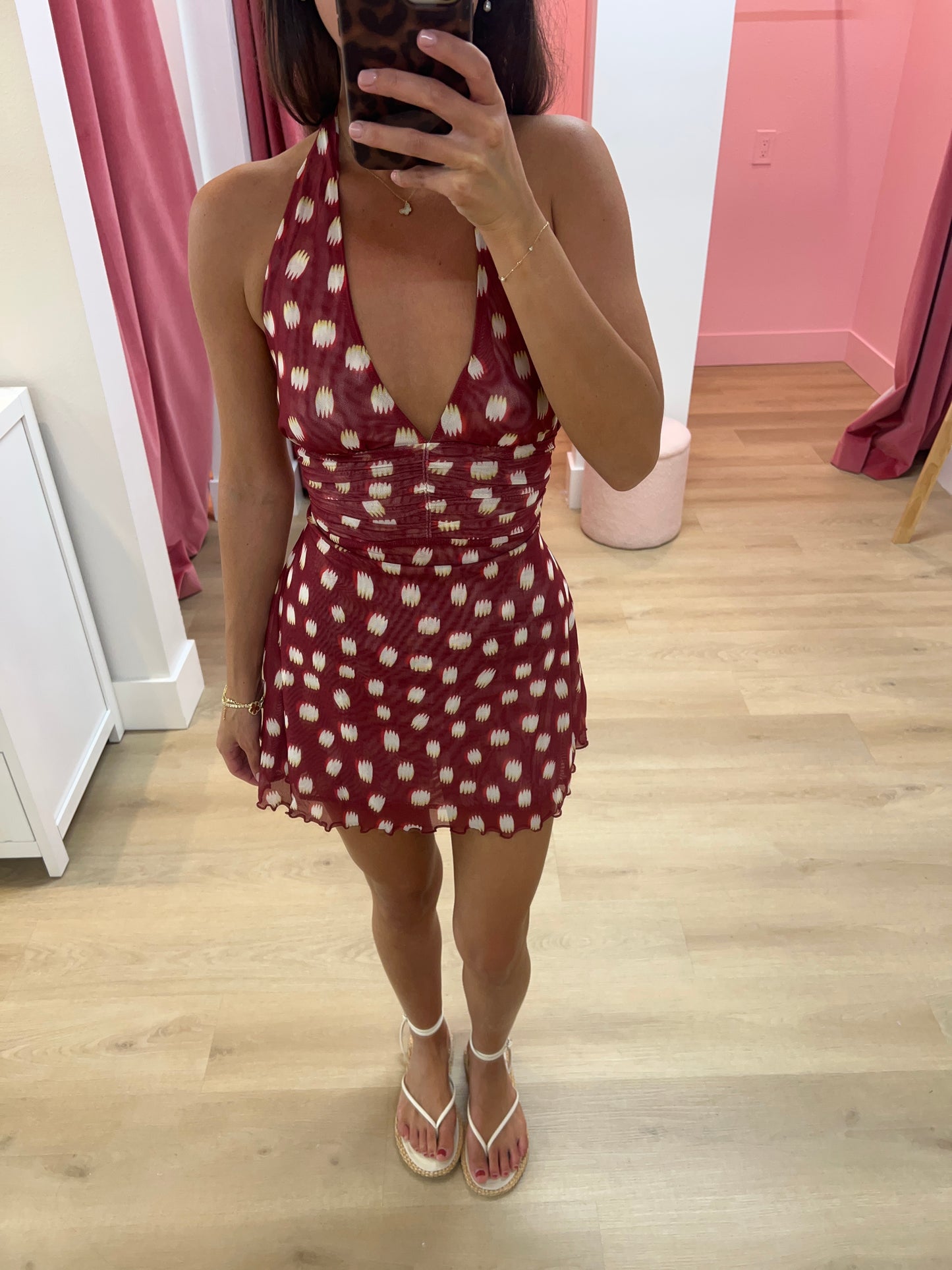 Kaylee Halter Polka Dot Mini Dress - RED DOT