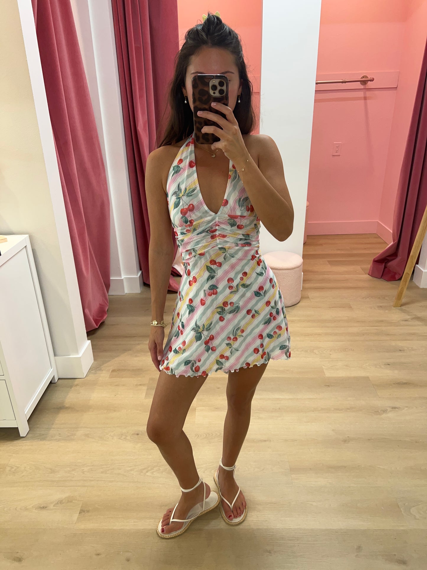 Kaylee Halter Polka Dot Mini Dress - CHERRY