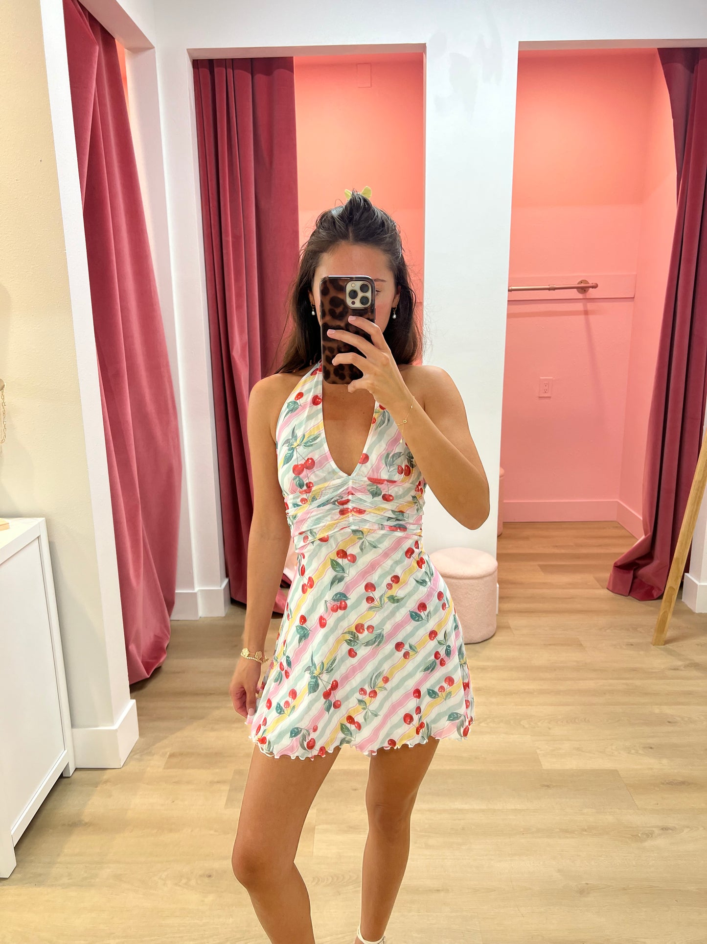 Kaylee Halter Polka Dot Mini Dress - CHERRY