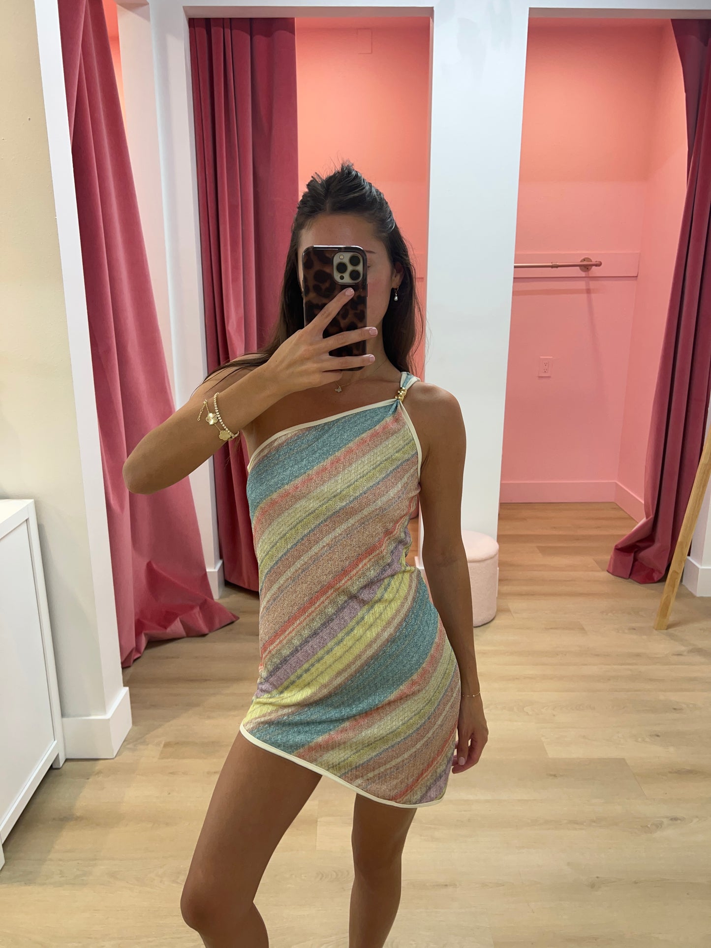 Sienna One-Shoulder Striped Dress - Pink